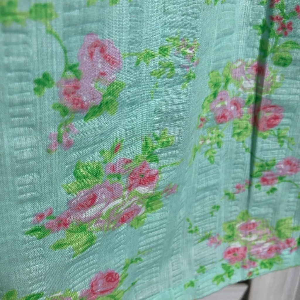 Vintage 90s Midi Skirt Boho Cottage Floral Cotton Green/Pink S/M Size 24" / US 00 / IT 34 - 9 Thumbnail