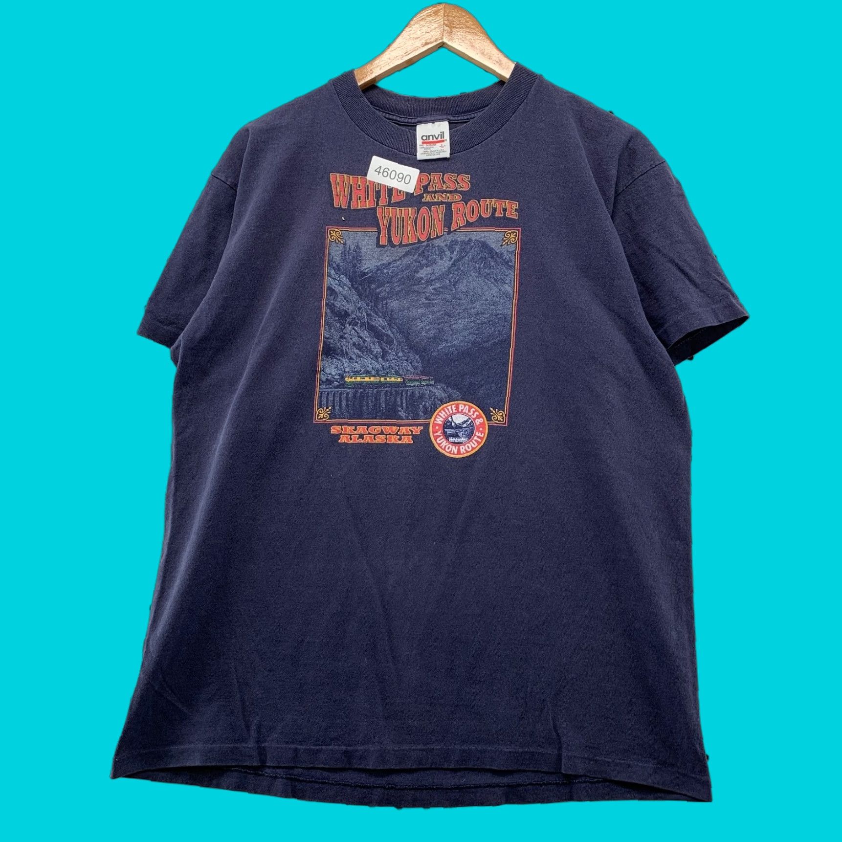 Anvil VINTAGE Skagway Alaska Shirt Men Large Blue White Pass Yukon Route T-Shirt 90s Nature Outdoor Men Size US L / EU 52-54 / 3 - 1 Thumbnail