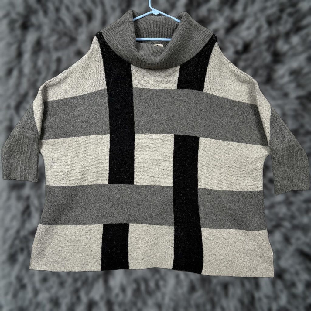 Anne Klein Anne Klein Sweater Womens XL Gray Black Cowl Neck Tunic Poncho Lagenlook Mod Size XL / US 12-14 / IT 48-50 - 1 Thumbnail