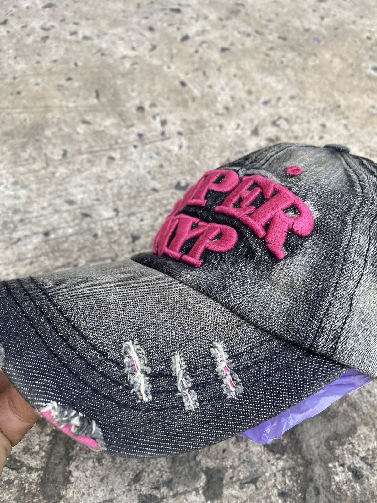 If Six Was Nine × Japanese Brand Y2K Black Denim NYP Distressed Hats Cap Size ONE SIZE - 4 Thumbnail