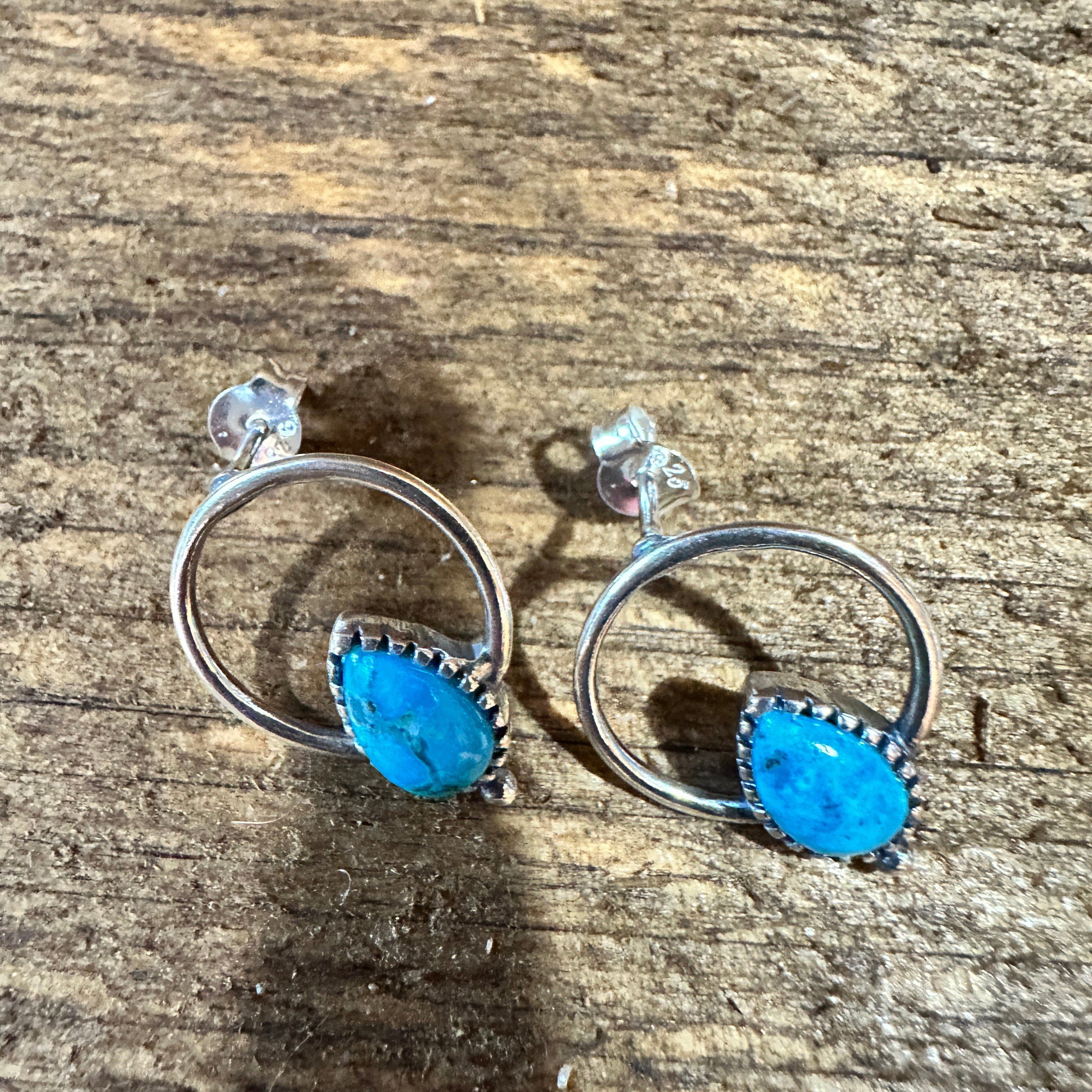 Other Bohemian Bliss Turquoise Sterling Silver Hoops Stud Earrings Size ONE SIZE - 3 Thumbnail