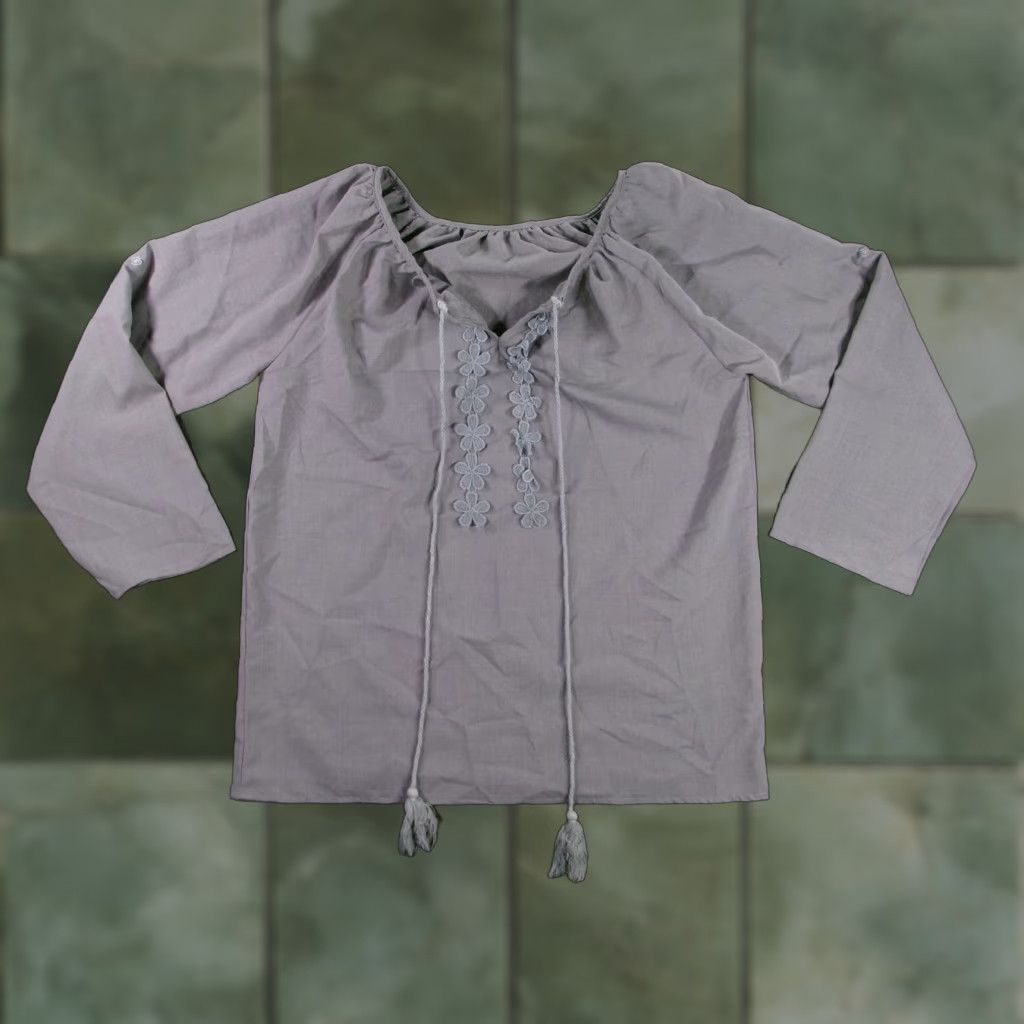Vintage VINTAGE Top Women XXL Gray Peasant Long Sleeve Tassel Boho Floral Embroidered Summer Size XXL / US 16-18 / IT 52-54 - 1 Thumbnail