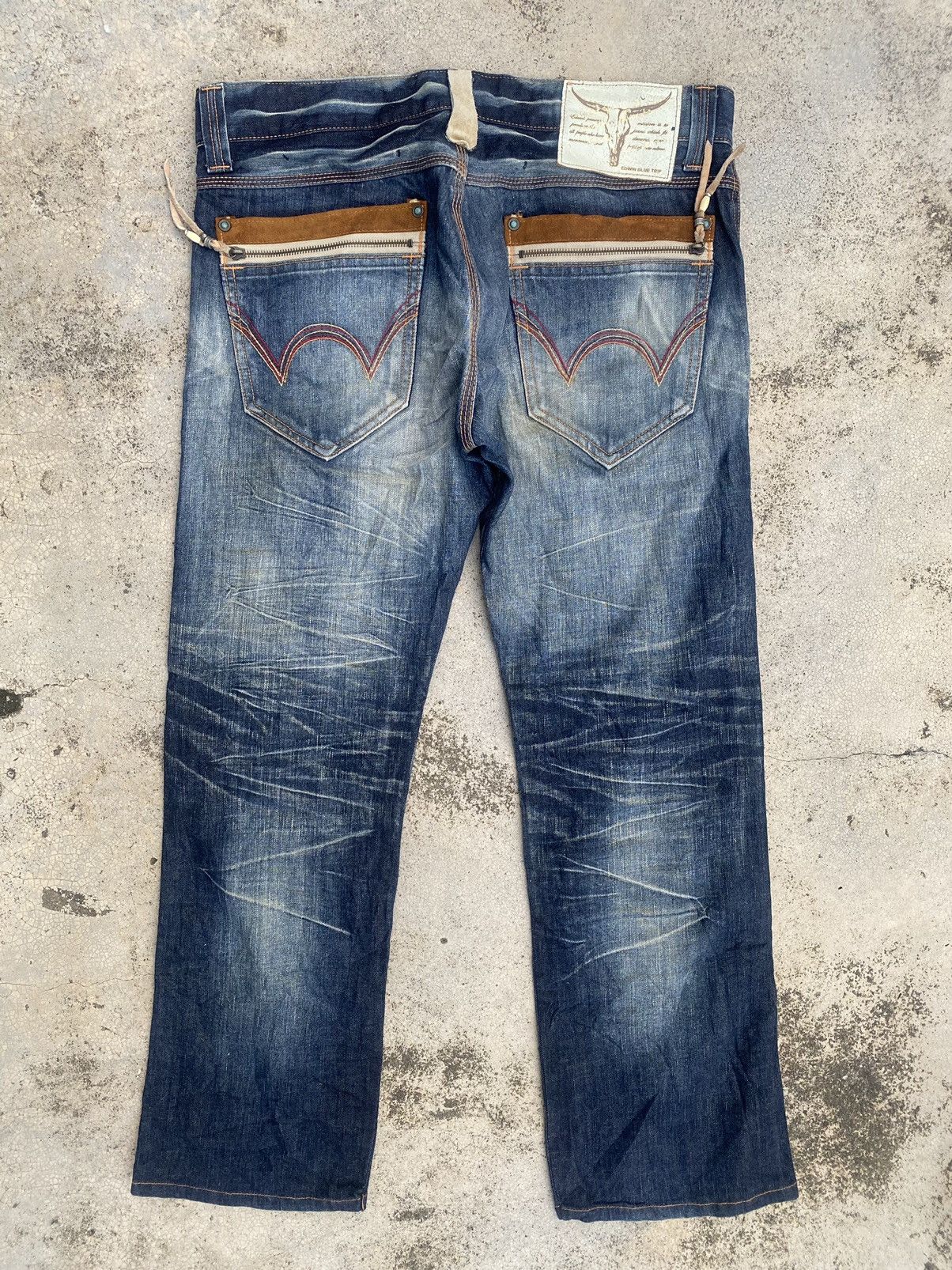 Edwin × Japanese Brand × Vintage Vintage y2k Edwin Blue Trip Faded Claw Mark Denim Jeans Size US 36 / EU 52 - 12 Thumbnail