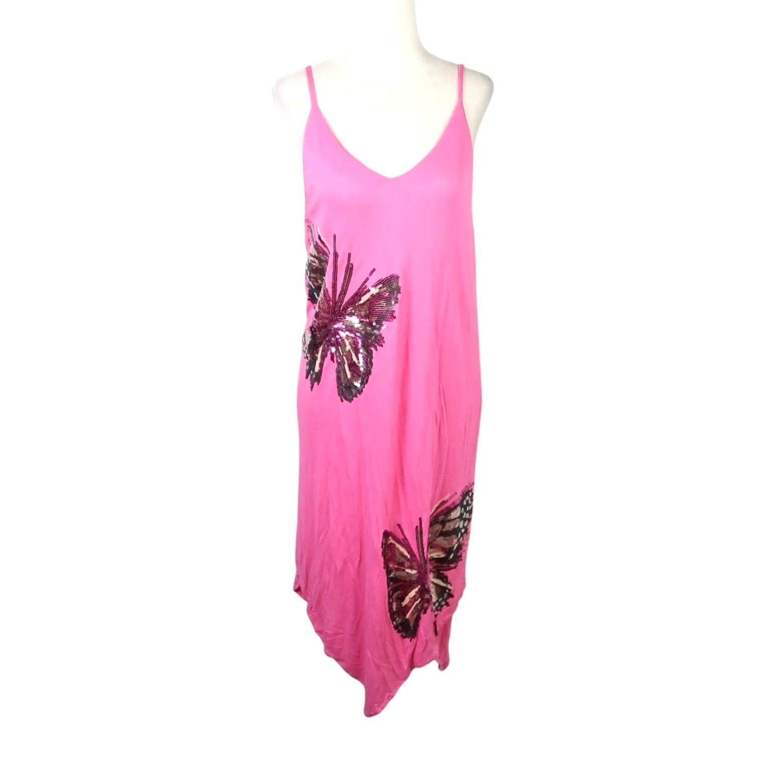 Vintage VINTAGE INC Pink Sequin Butterfly Embellished Midi Dress XL Women's Sleeveless 90s Bohemian Spring Summer Size XL / US 12-14 / IT 48-50 - 2 Thumbnail