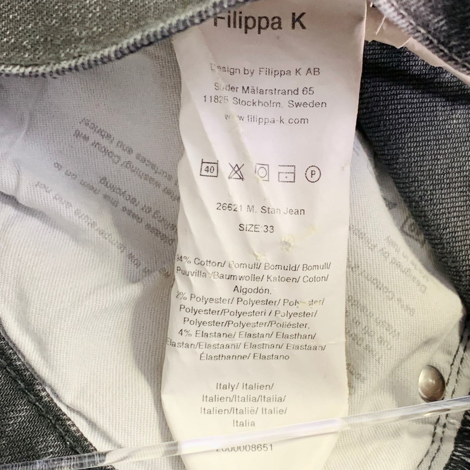 Filippa K Stan Grey Charcoal Twill Cotton Blend Slim Straight Button Size US 33 - 6 Thumbnail