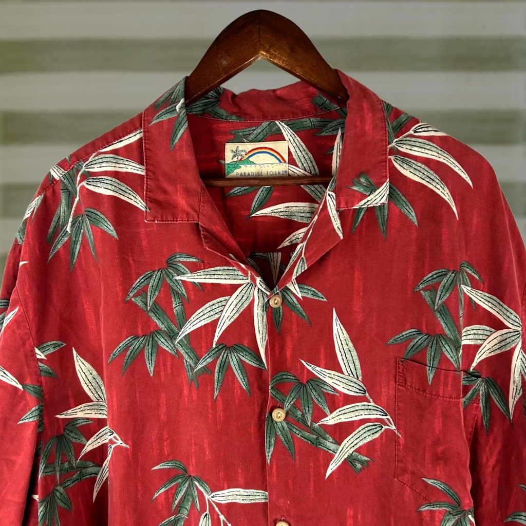 Paradise Found Paradise Found Hawaiian Shirt Mens 3XL Red Bamboo Leaf Print Button-Down Aloha Vintage Relaxed Casual Summer Size US XXL / EU 58 / 5 - 1 Thumbnail
