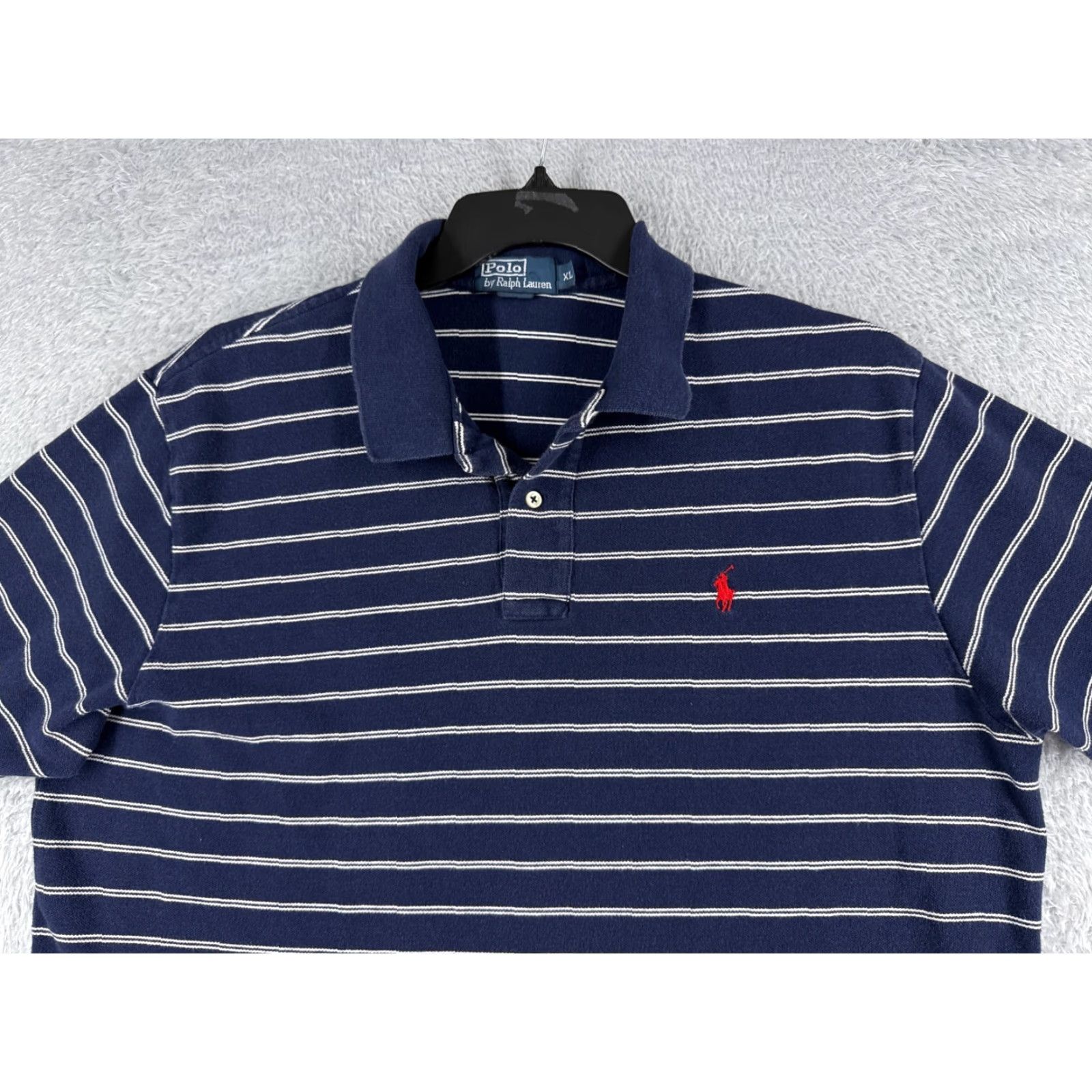 Ralph Lauren VINTAGE Polo Ralph Lauren Shirt Mens Extra Large Blue Stripe 100% Cotton Knit Polo Shirt XL Blue Ralph Lauren Mens 70s Vintage Size US XL / EU 56 / 4 - 4 Thumbnail