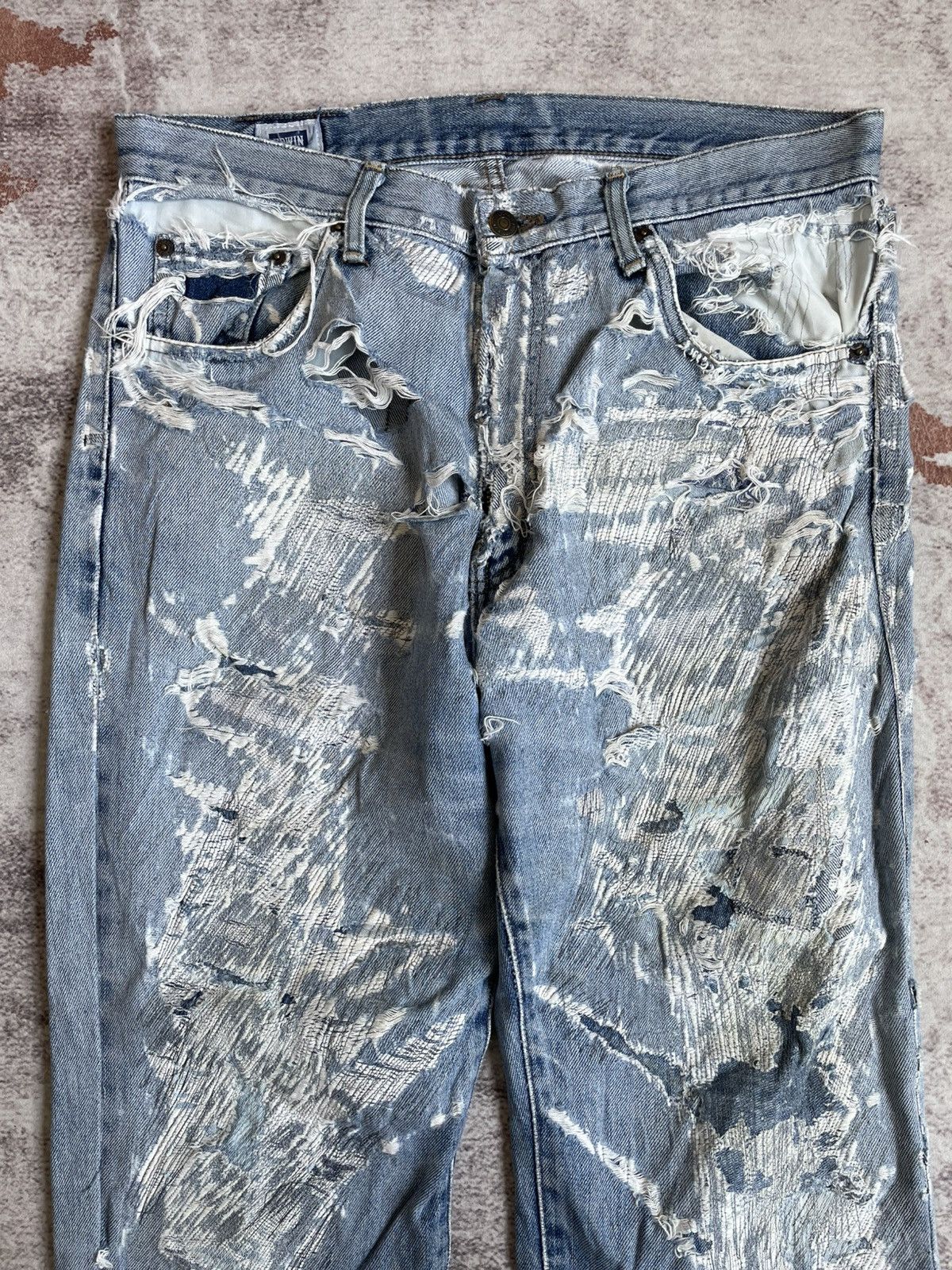 If Six Was Nine Vintage Edwin 404 Thrashed Denim Pants Size US 32 / EU 48 - 3 Thumbnail