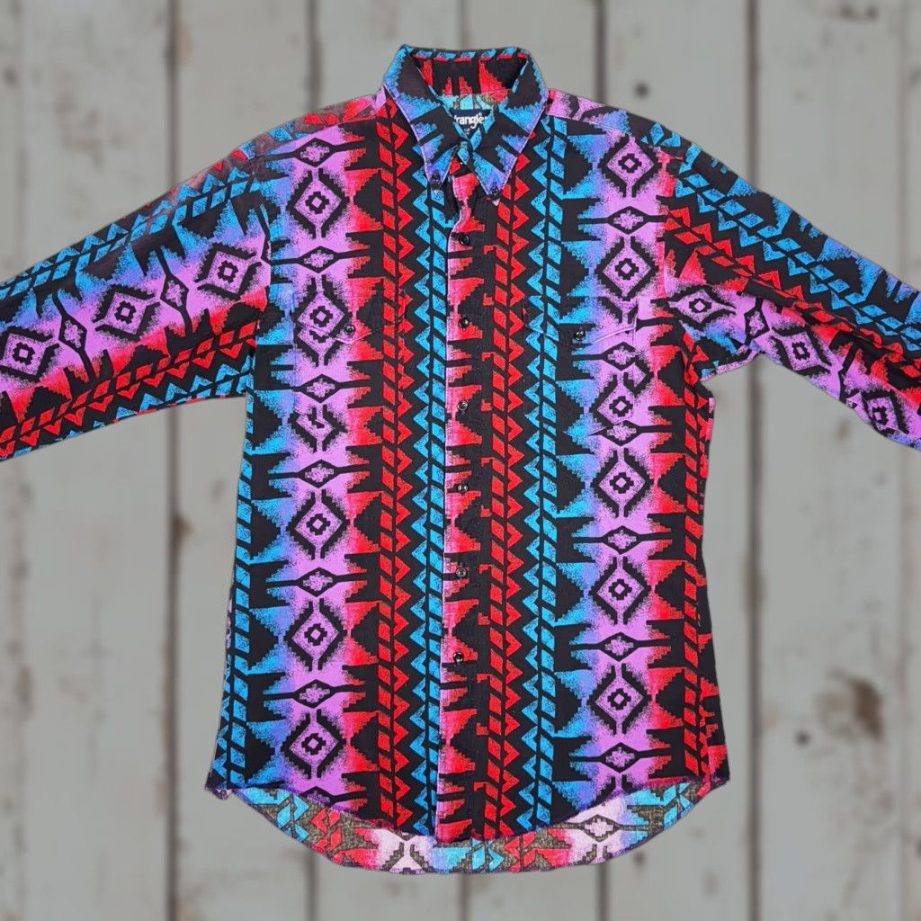 Wrangler VINTAGE Wrangler Western Aztec All Over Print Button Up Shirt Mens Medium 15 Neck Cotton Woven Size US M / EU 48-50 / 2 - 1 Thumbnail