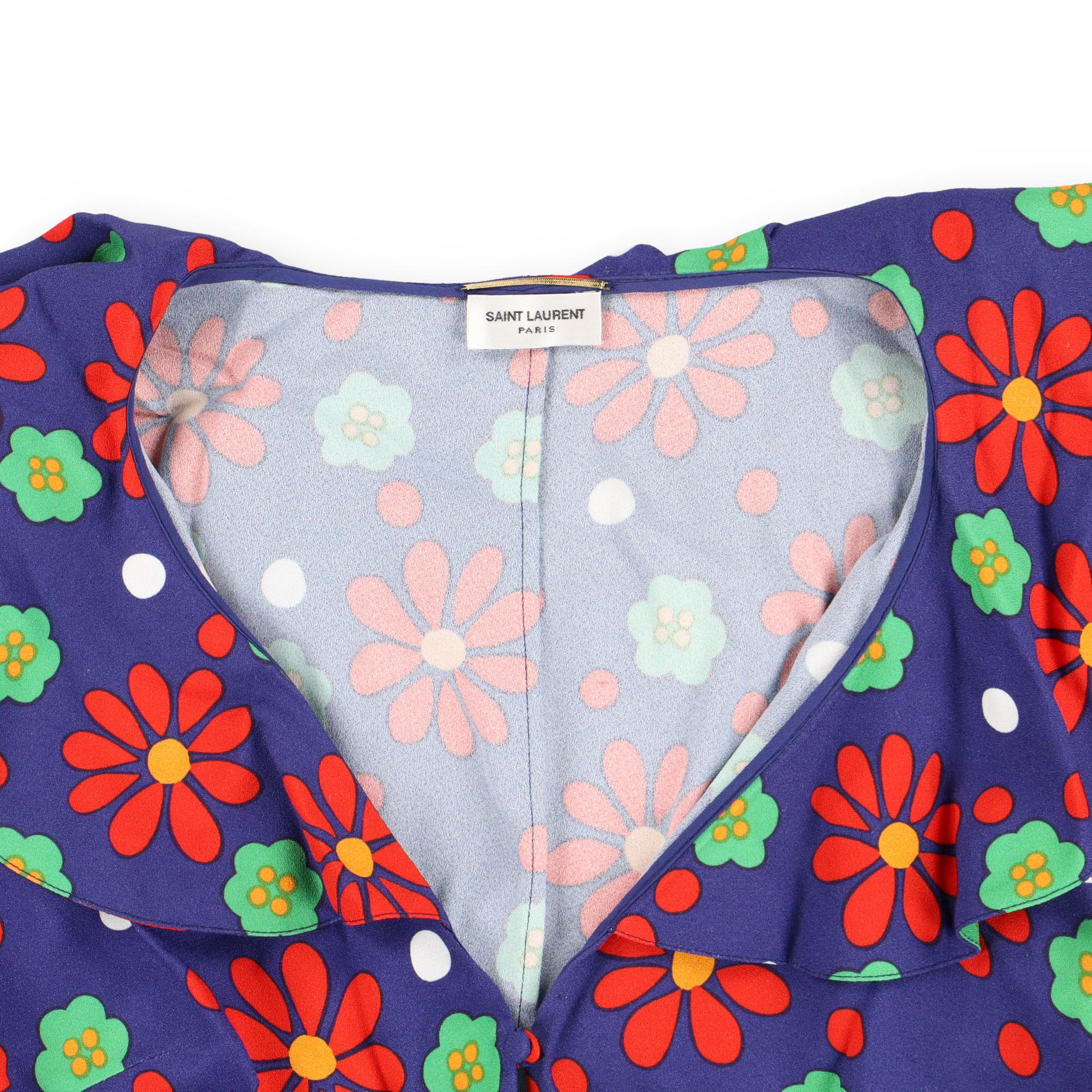 Saint Laurent Paris Blue Floral Ruffled Viscose Blouse Size S / US 4 / IT 40 - 6 Thumbnail