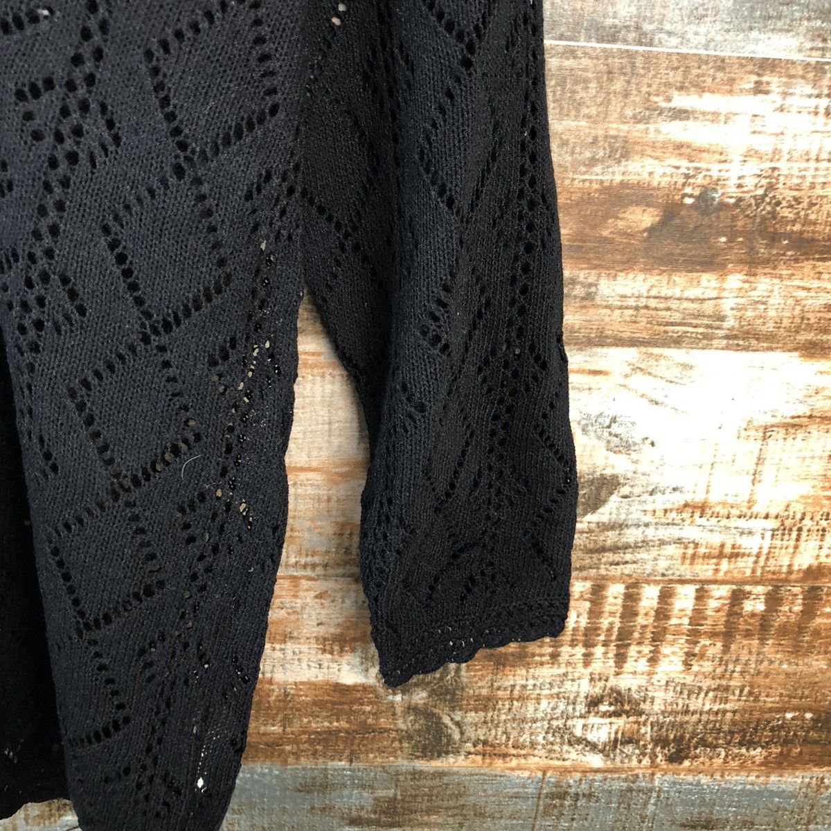 Homespun Knitwear × Japanese Brand Blue Mountain Black crochet meshnet Cardigan Knitwear #A1644 Size L / US 10 / IT 46 - 8 Thumbnail