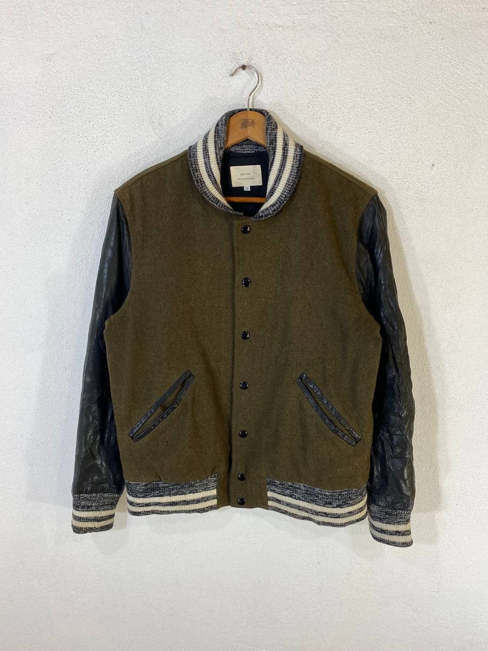 japanese brand leather sleeves varsity jacket nice design
