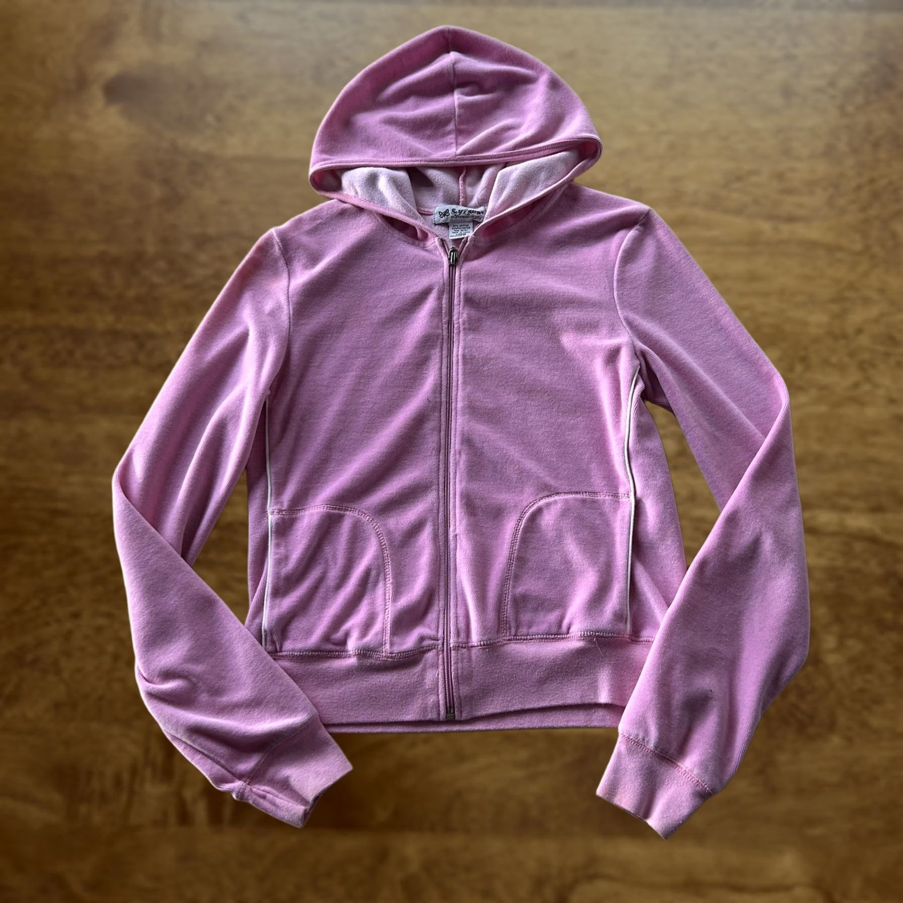 Vintage Self Esteem Y2K Hoodie Pink Velvet Women Large Zip Sweatshirt Pockets Size L / US 10 / IT 46 - 1 Thumbnail