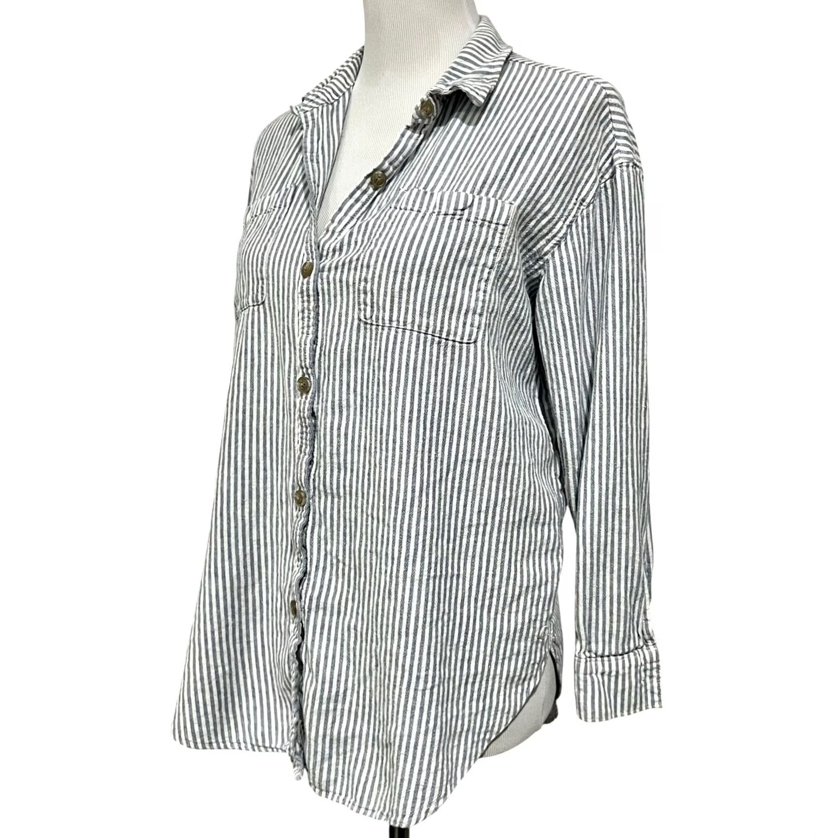 Vintage Calia Womens Linen Blend Long Sleeve Shirt Blue Pinstripe Sz M Euro Summer Shirt Button-Up Womens Size M / US 6-8 / IT 42-44 - 2 Thumbnail