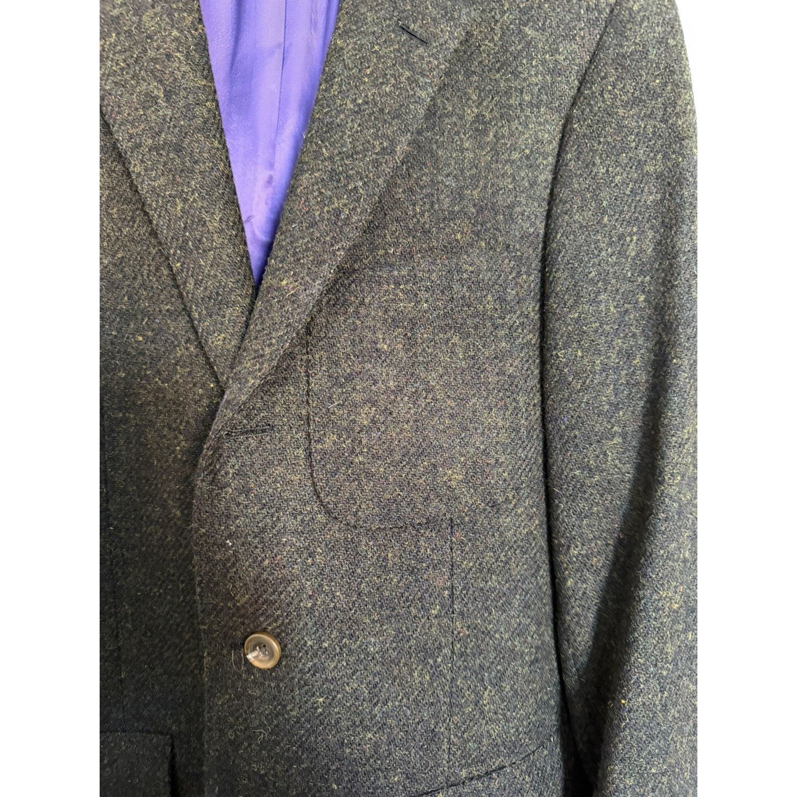 Southwick Mint Epaulet Southwick Sport Coat Dark Olive Harris Tweed Size 38R - 3 Thumbnail