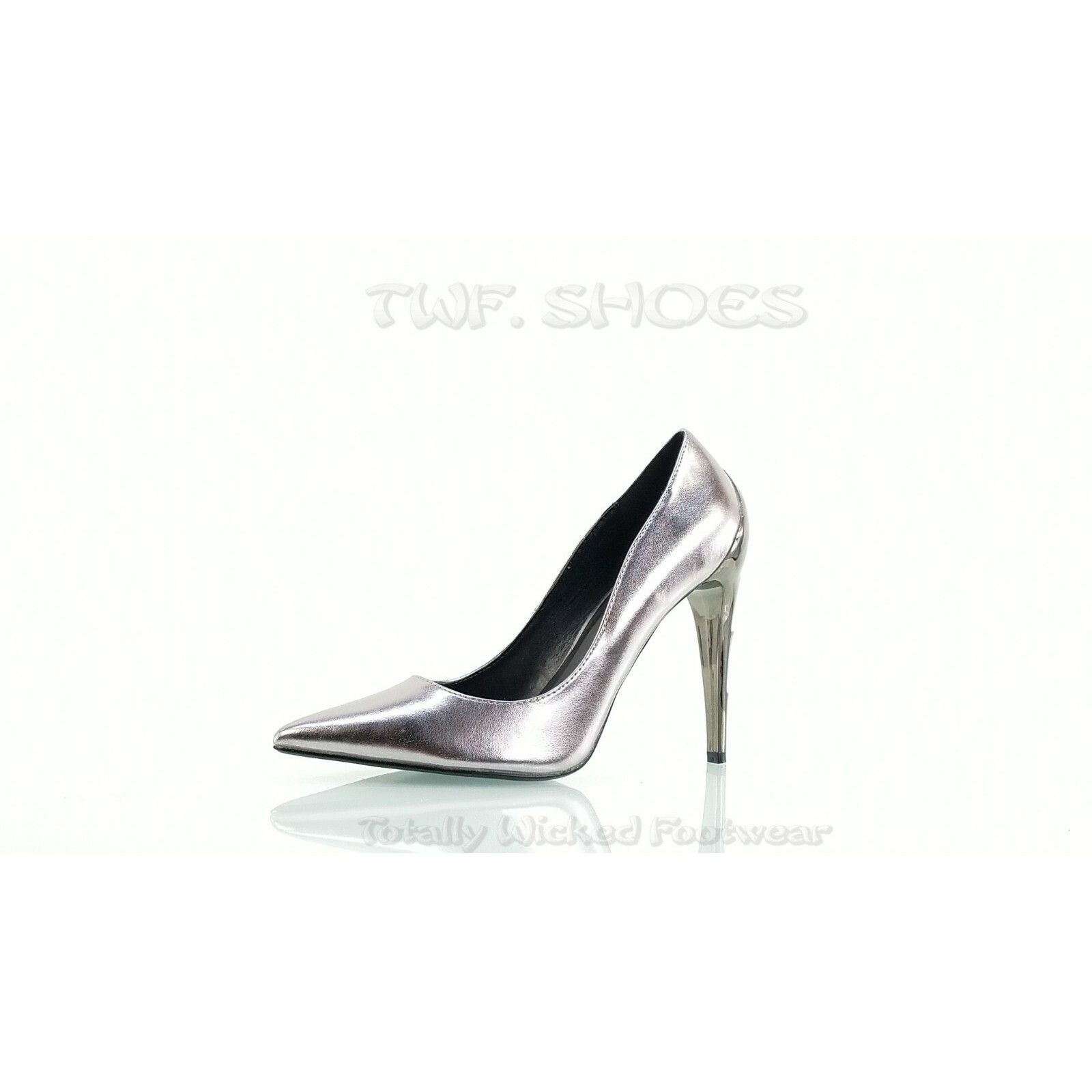 Demonia Cult DEMONIA Voltage Pewter Chrome Lightning Bolt 4.5" Heels Poin Size US 10 / IT 40 - 8 Thumbnail