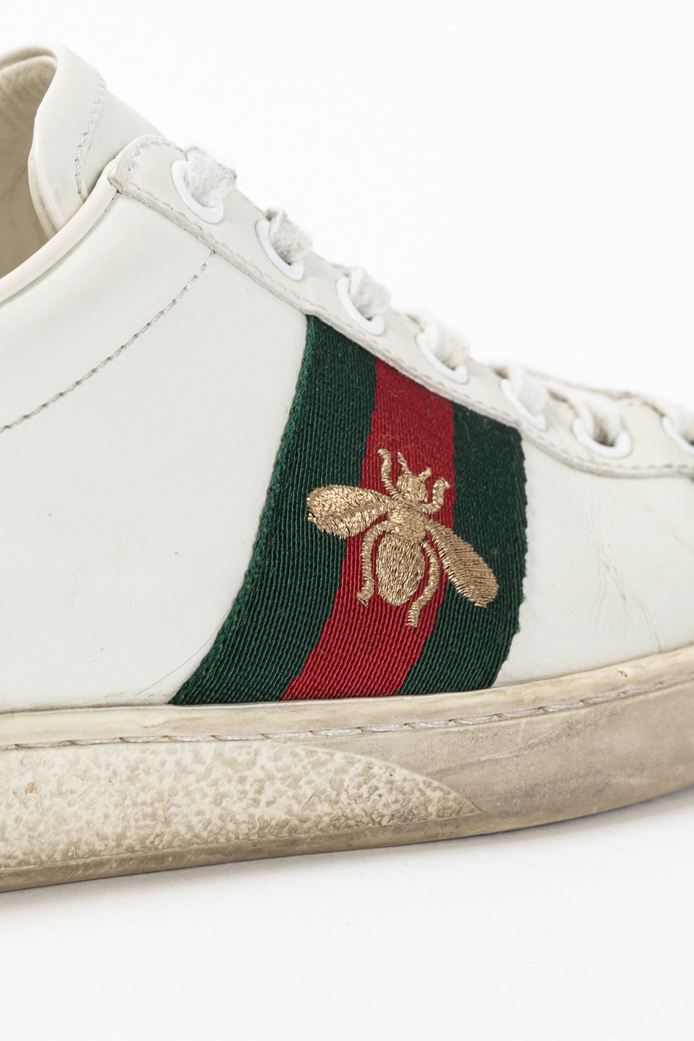 Gucci Gucci Ace Bee White Leather Lace-Up Sneakers Size US 6.5 / IT 36.5 - 8 Thumbnail