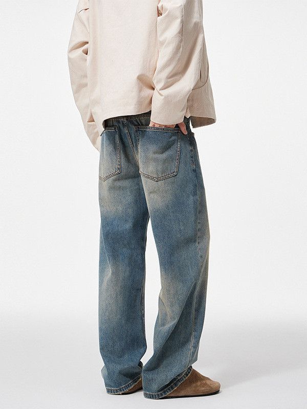Japanese Brand Men's American Retro Washed Distressed Wide-Leg Loose Jeans Size US 32 / EU 48 - 4 Thumbnail