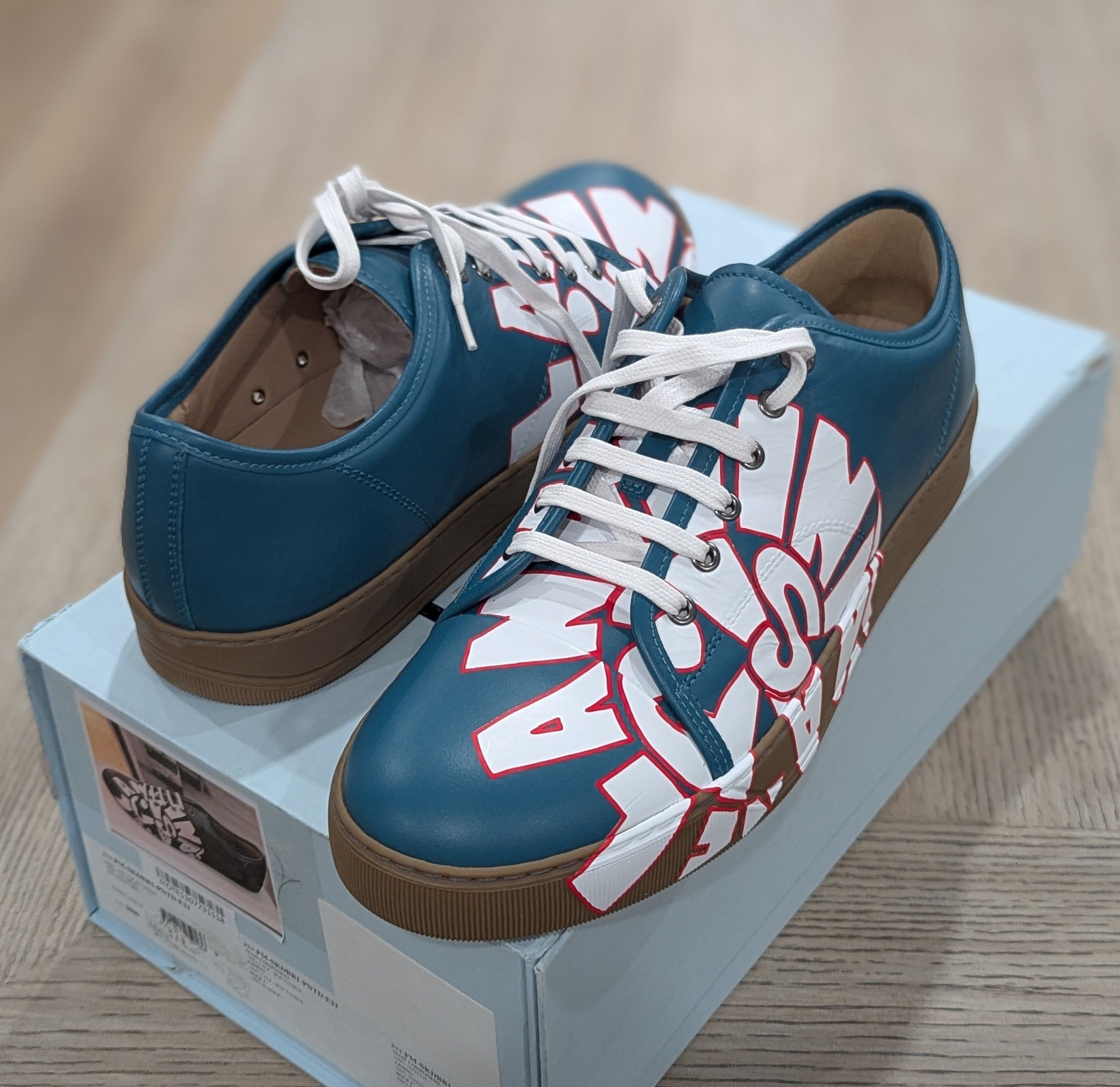 Lanvin Lanvin Leather Low-Top Sneakers Teal/White UK 9 US 10 Size US 10 / EU 43 - 1 Thumbnail