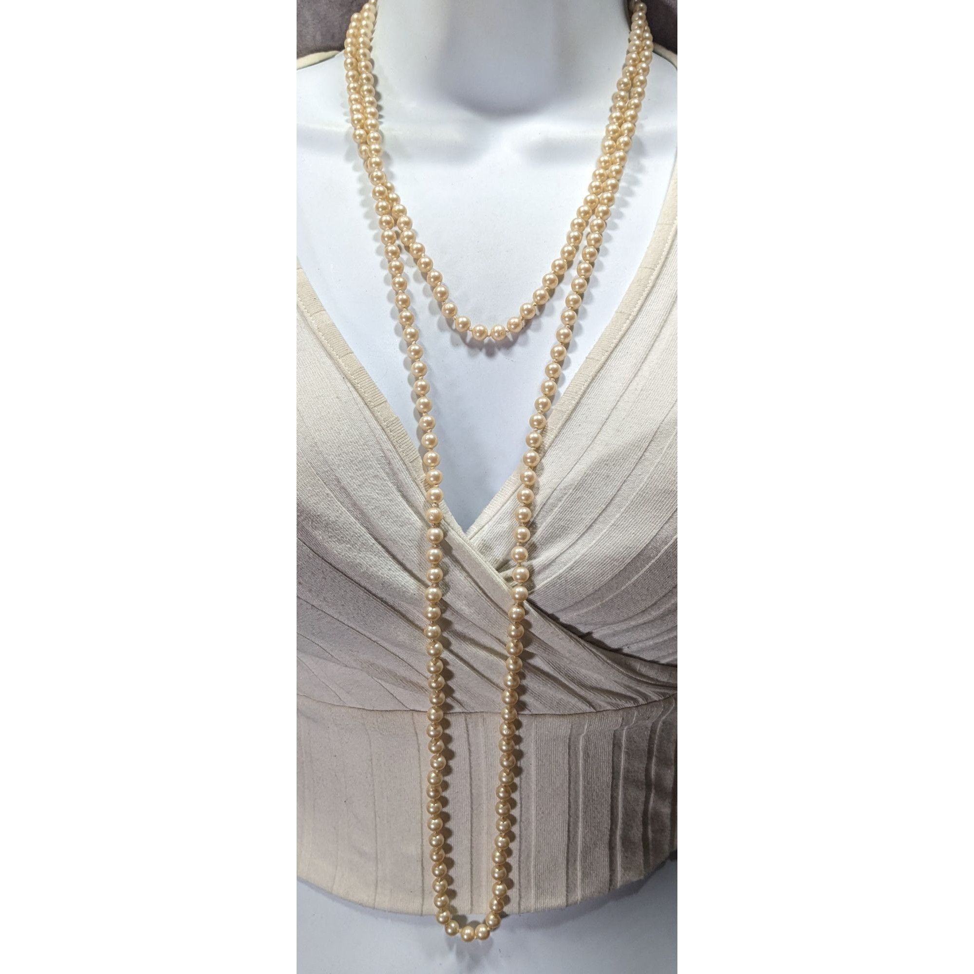 Other Vintage Japanese Cream Faux Pearl Extra Long Beaded Necklace Size ONE SIZE - 6 Thumbnail
