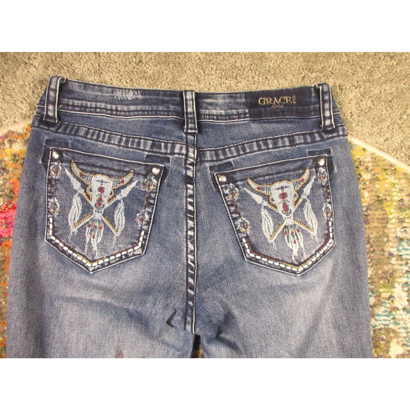 Grace in LA Grace in LA Jeans Women's 30x33 Bootcut Denim Blue Embellished 5-Pocket Regular Fit Zip Fly Vintage? No Size 30" / US 8 / IT 44 - 6 Thumbnail