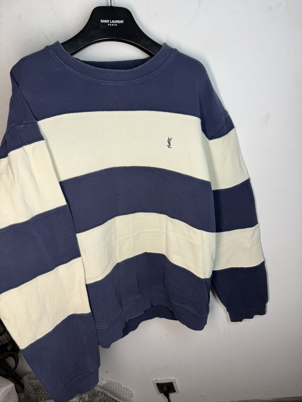 Yves Saint Laurent Pique YSL Crewneck Navy/White Striped YSL Sweatshirt Size US XXL / EU 58 / 5 - 11 Thumbnail