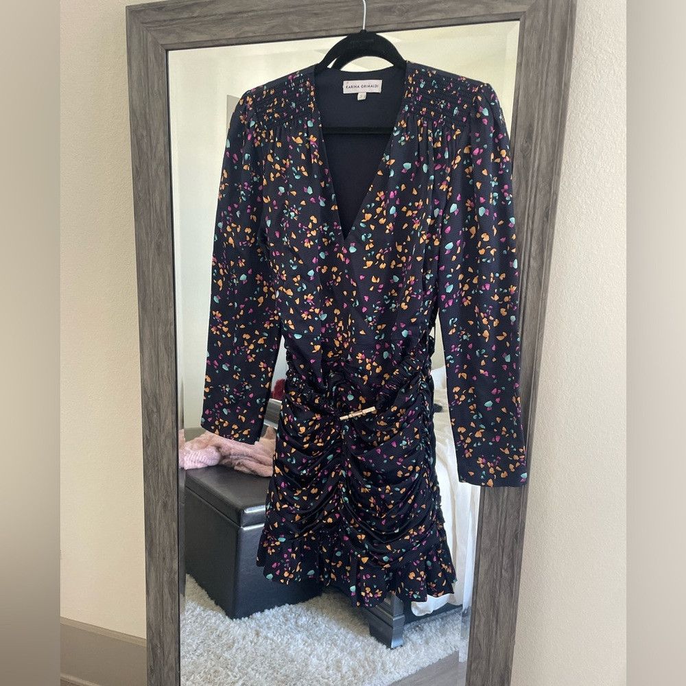 Karina Grimaldi Karina grimaldi navy blue scrunched confetti mini dress Size S / US 4 / IT 40 - 1 Thumbnail