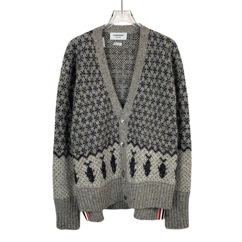 Thom Browne Thom Browne Gray logo jacquad V-neck single-breasted wool k Size US M / EU 48-50 / 2 - 1 Thumbnail