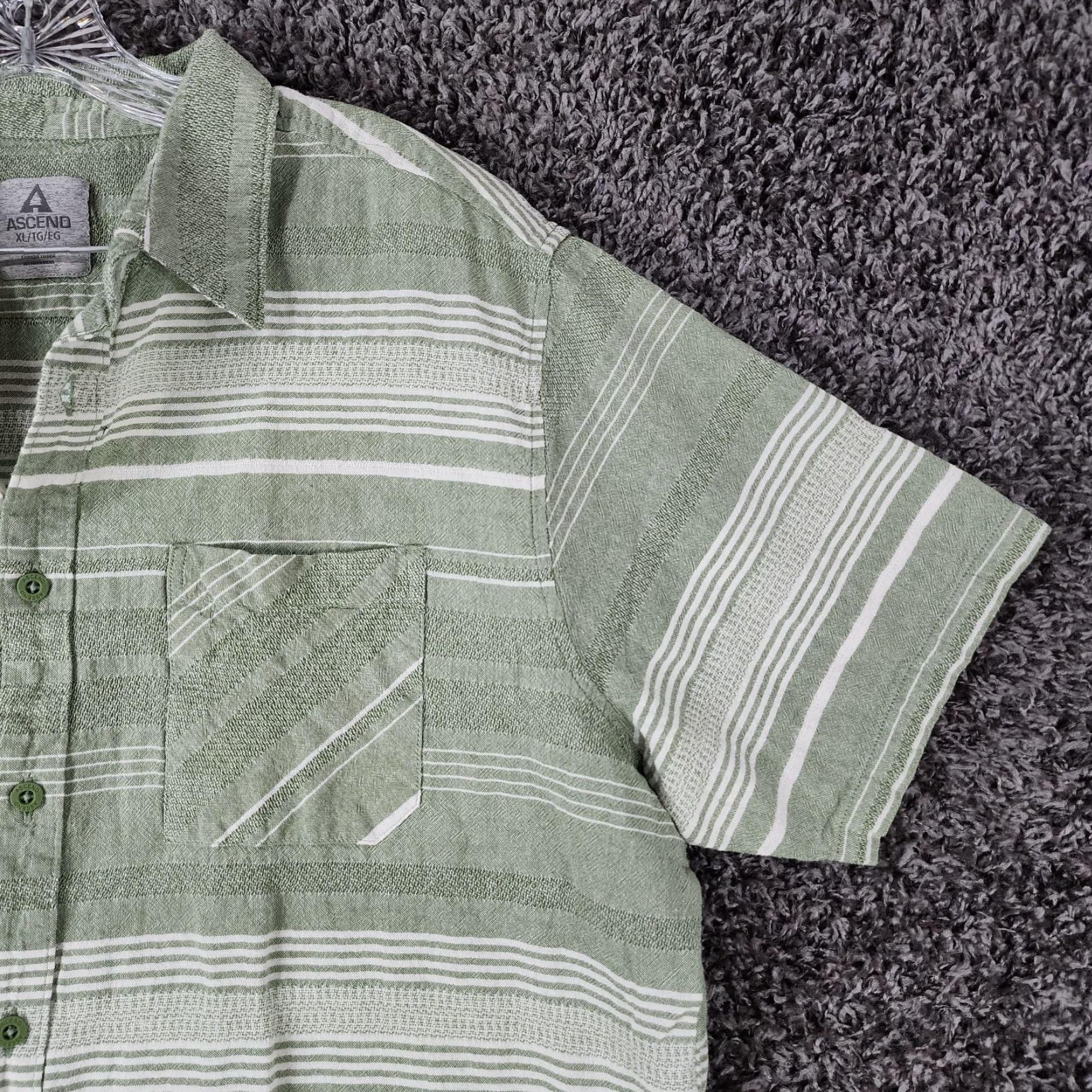 ASCENO ASCEND Striped Button-Up Shirt Adult XL Green Short Sleeve Mens Size US 36 / EU 52 - 2 Thumbnail