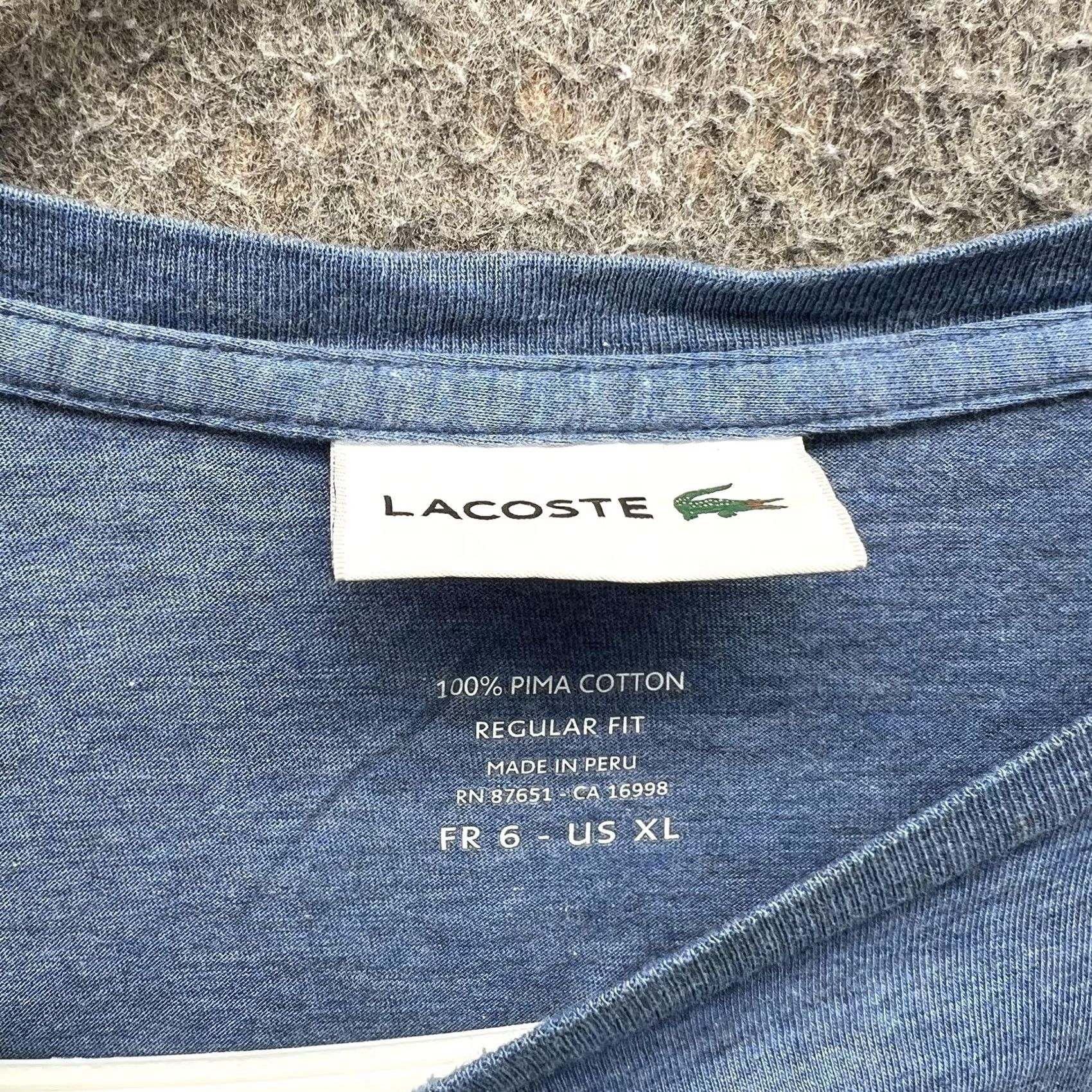 Lacoste Lacoste Shirt Mens XL Blue 100% Pima Cotton Regular Fit Crewneck Logo Tee Size US XL / EU 56 / 4 - 3 Thumbnail