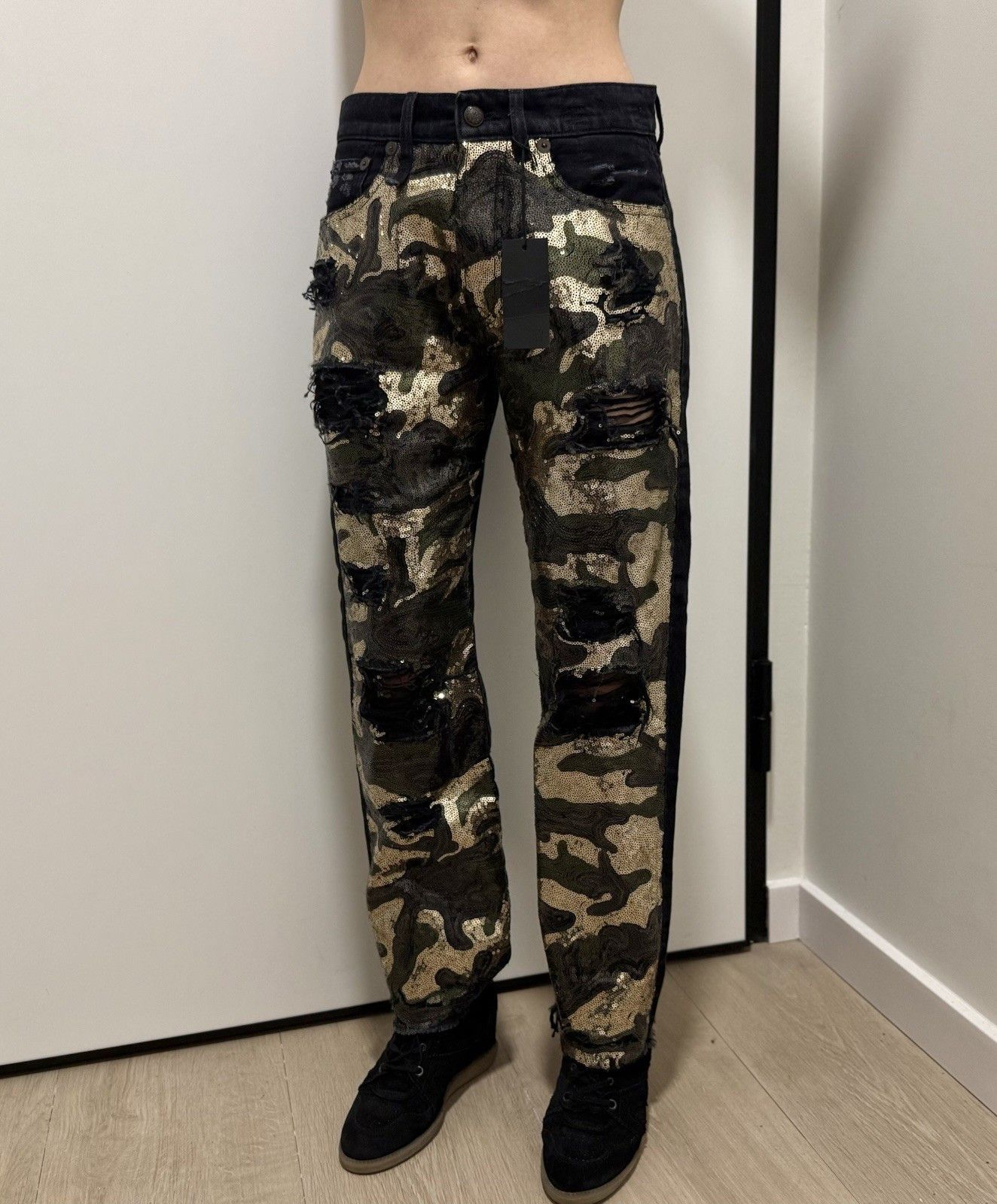 R13 R13 Universe Appean Moana Sequin Denim Camo Boyfriend Jeans Size 25" / US 0 / IT 36 - 5 Thumbnail
