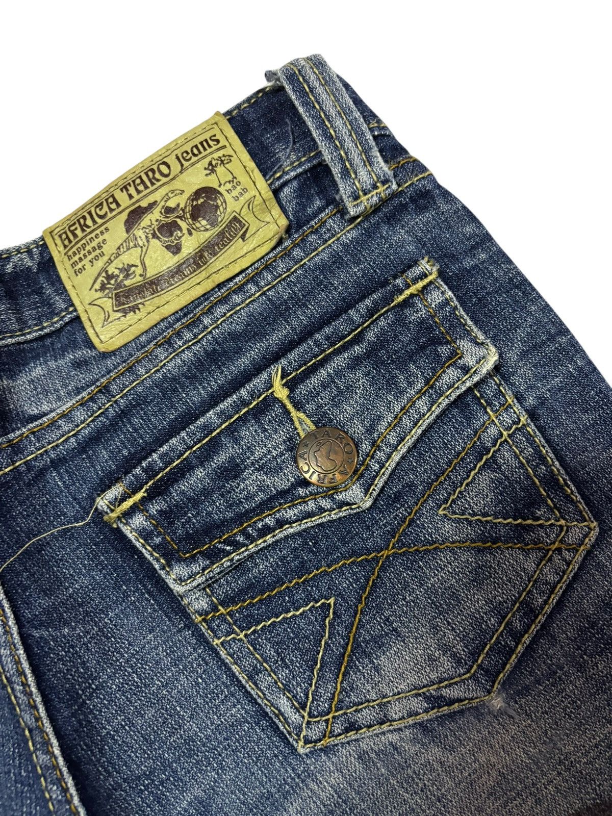 Japanese Brand Vtg Africa Taro Japan Flare Honeycomb Faded Distressed Jeans Size US 28 / EU 44 - 9 Thumbnail