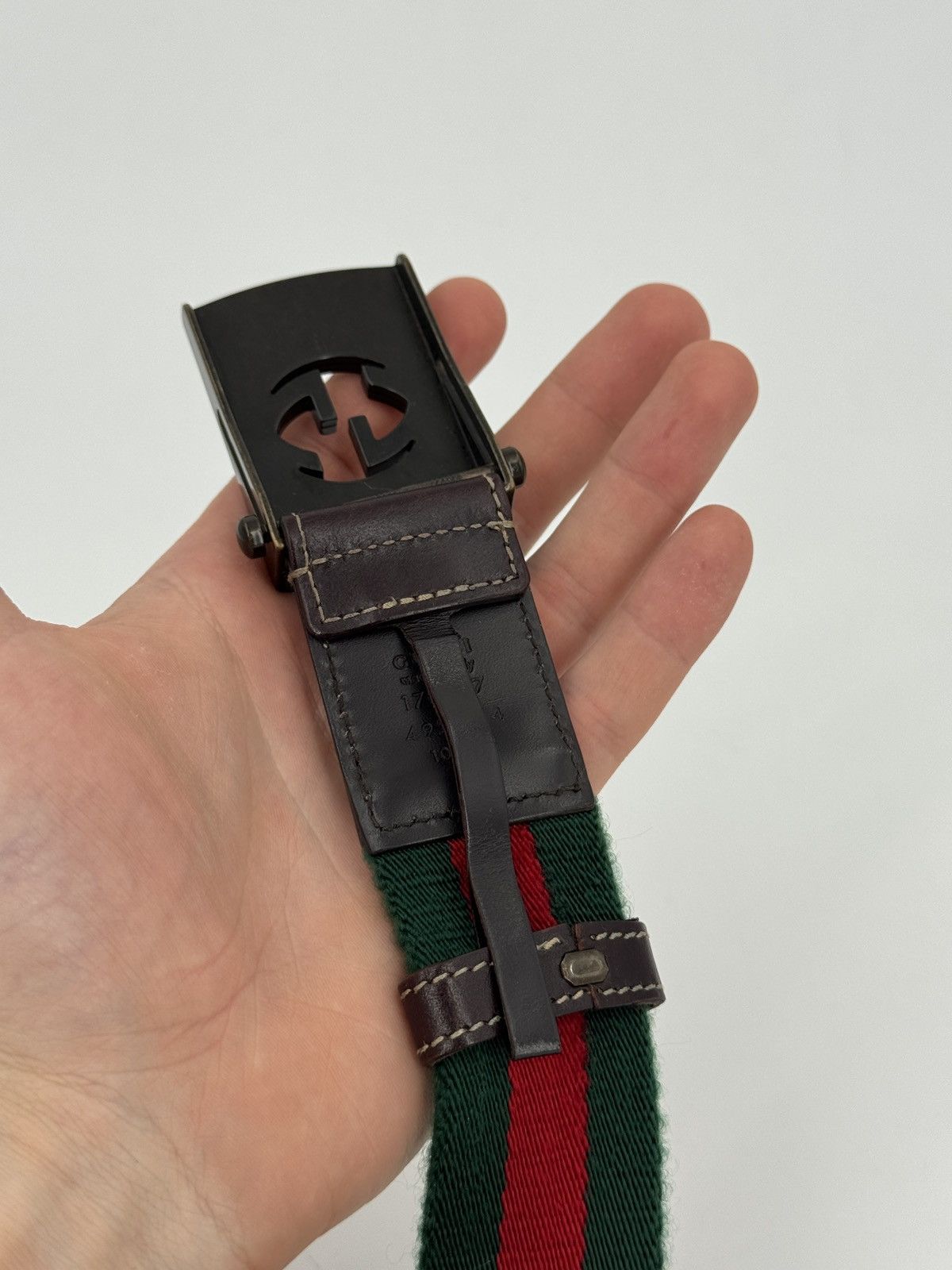 Gucci Gucci Web Green/Red Canvas Belt with Antique Interlocking G Size ONE SIZE - 5 Thumbnail