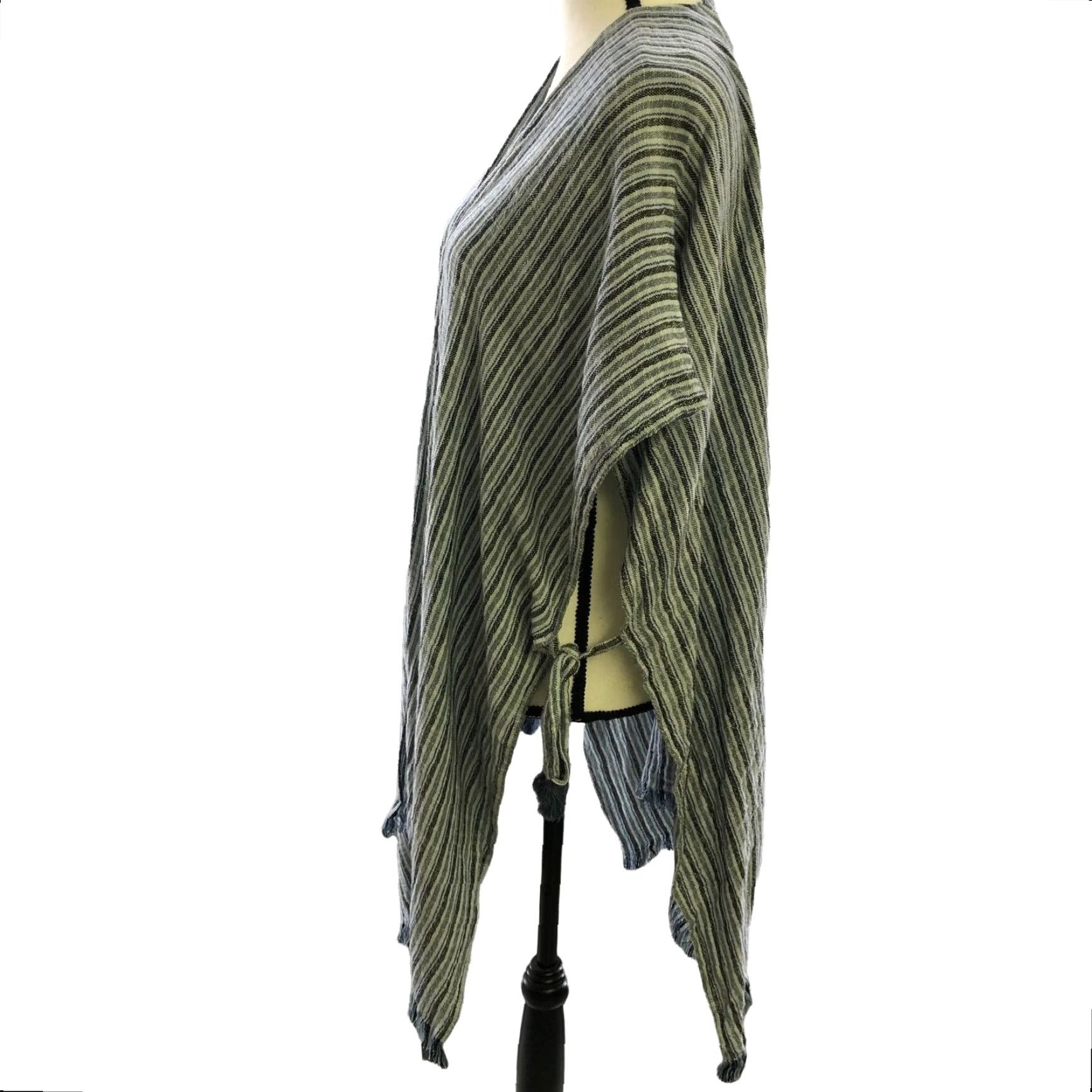 Treasure & Bond VINTAGE Treasure & Bond Kimono Cardigan Womens One Size Blue Striped Fringe Lightweight Boho Beach Size ONE SIZE - 2 Thumbnail