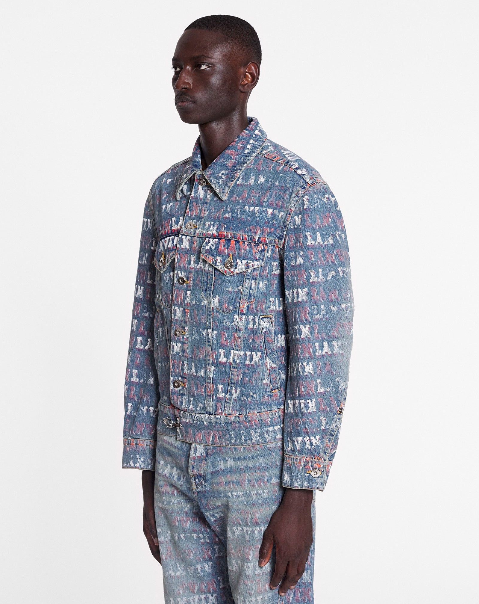 Lanvin o1mle0825 Unisex Asymmetrical Printed Jacket in Blue Size US M / EU 48-50 / 2 - 3 Thumbnail