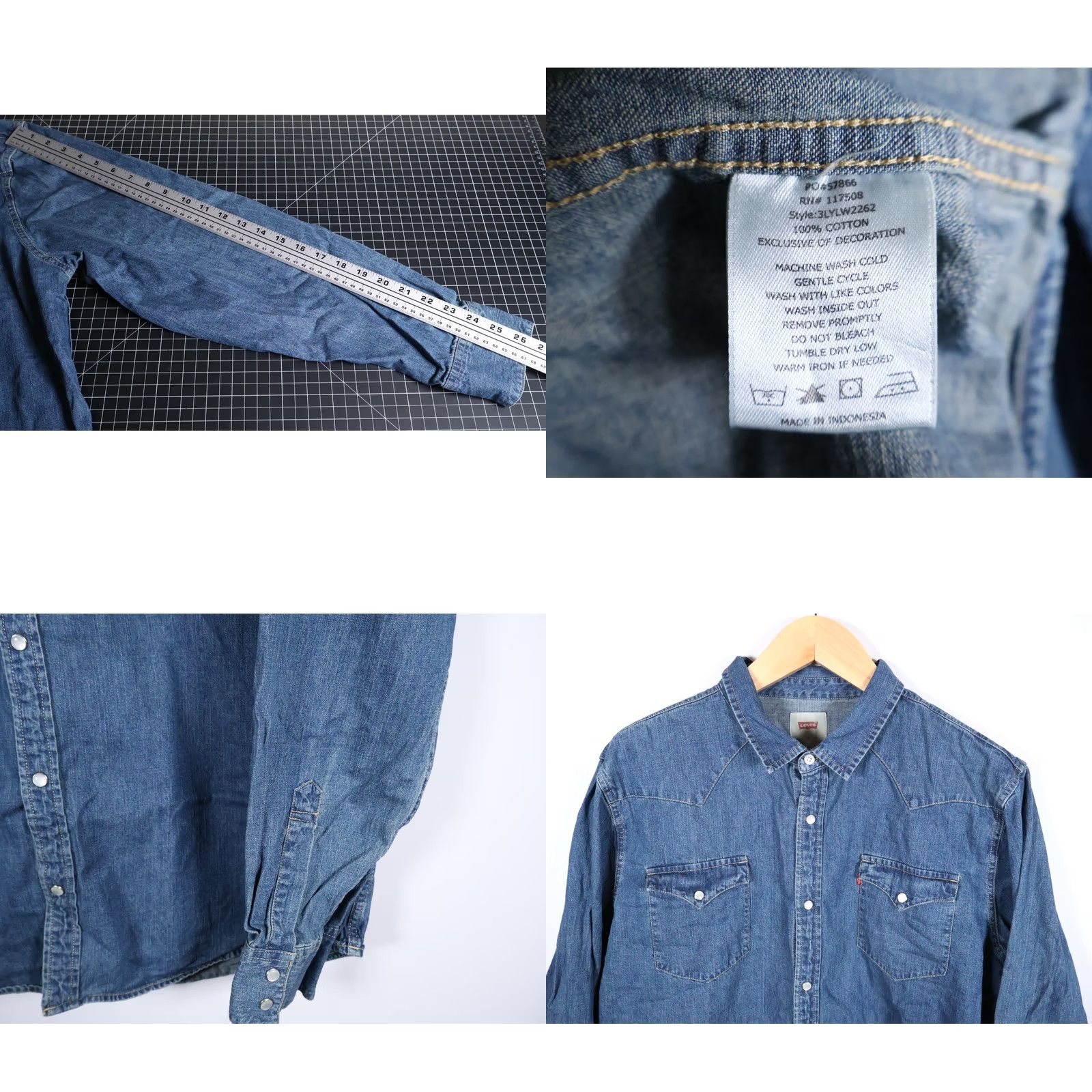 Levi's Levi's Denim Western Shirt Men's 2XL Blue Pearl Snap Shirt Rockabilly Cowboy Size US XXL / EU 58 / 5 - 8 Thumbnail