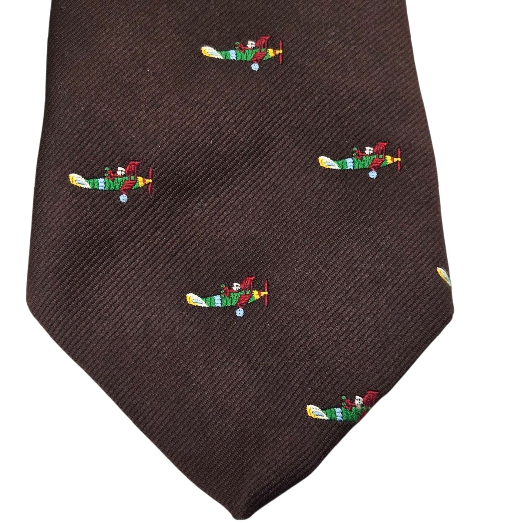 Vintage VINTAGE Webster Mens Wear Embroidered Planes Neck Tie Brown 1950s 54" MCM Mens Size ONE SIZE - 3 Thumbnail