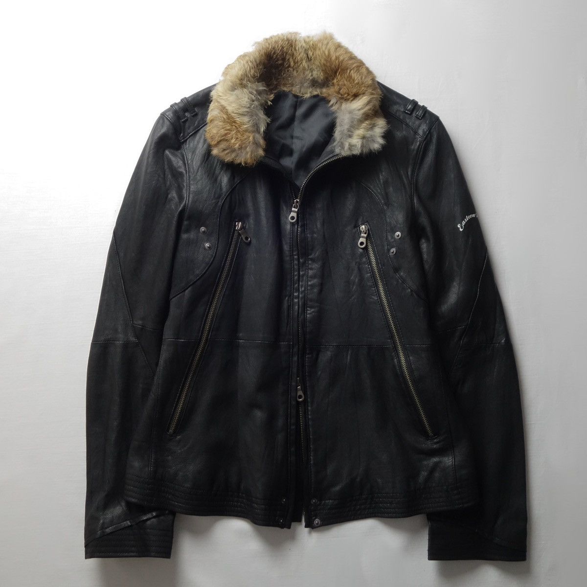 00s PPFM Rabbit Fur Sheep Leather Riders Jacket vkei