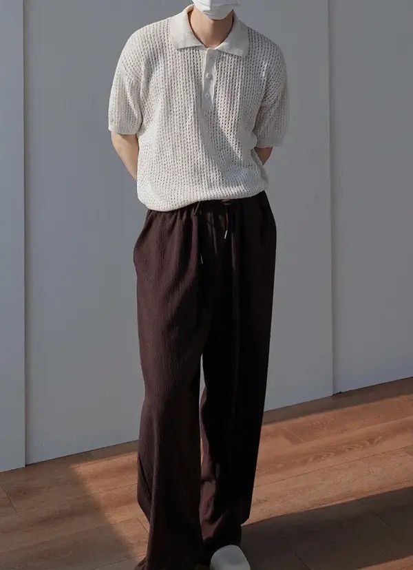 VIBE Korean fashion beige knit polo top Size US M / EU 48-50 / 2 - 3 Thumbnail