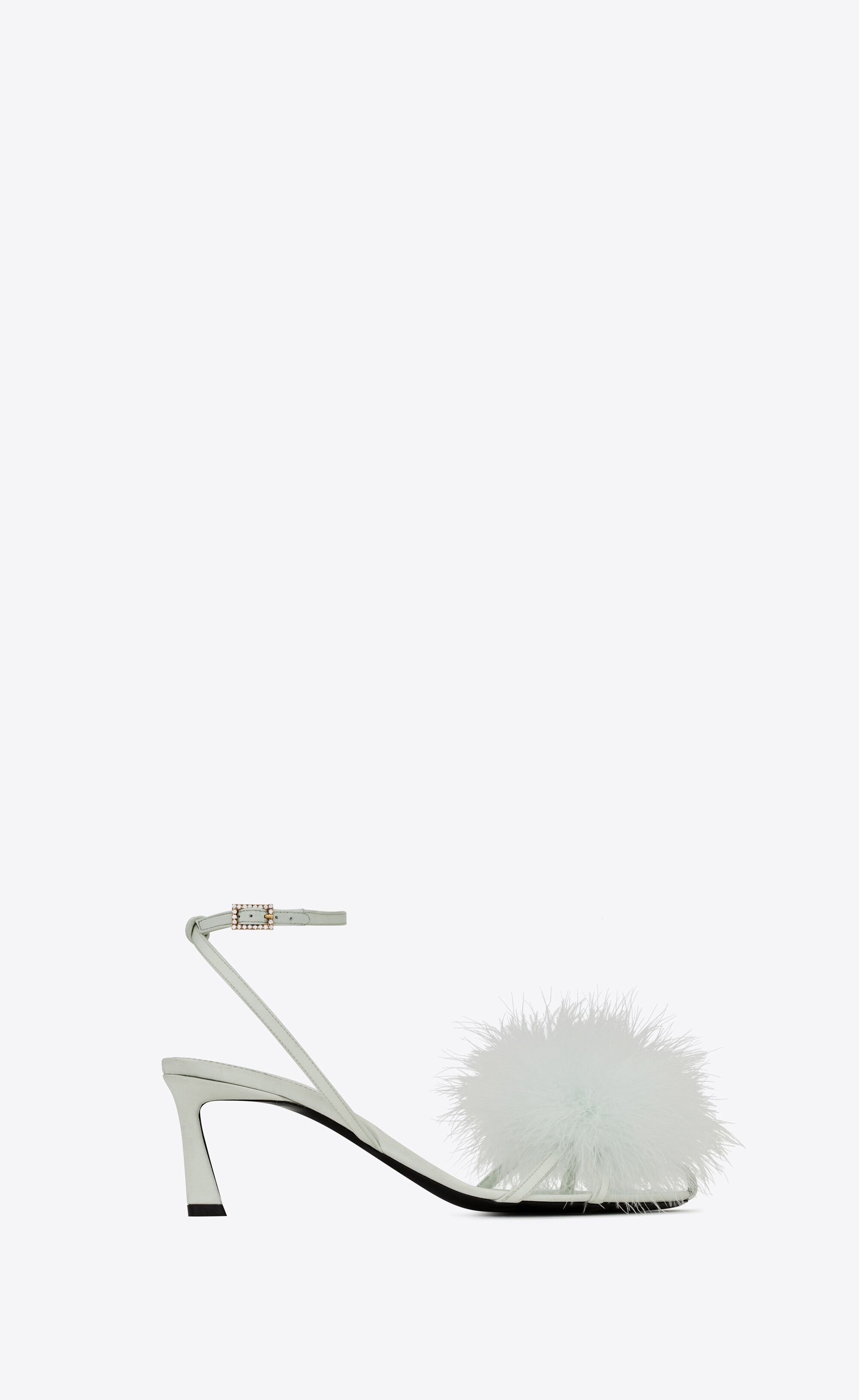 Saint Laurent Paris o1tp1o0125 Mae Mules In Crepe Satin With Feathers in White Size US 8 / IT 38 - 1 Thumbnail
