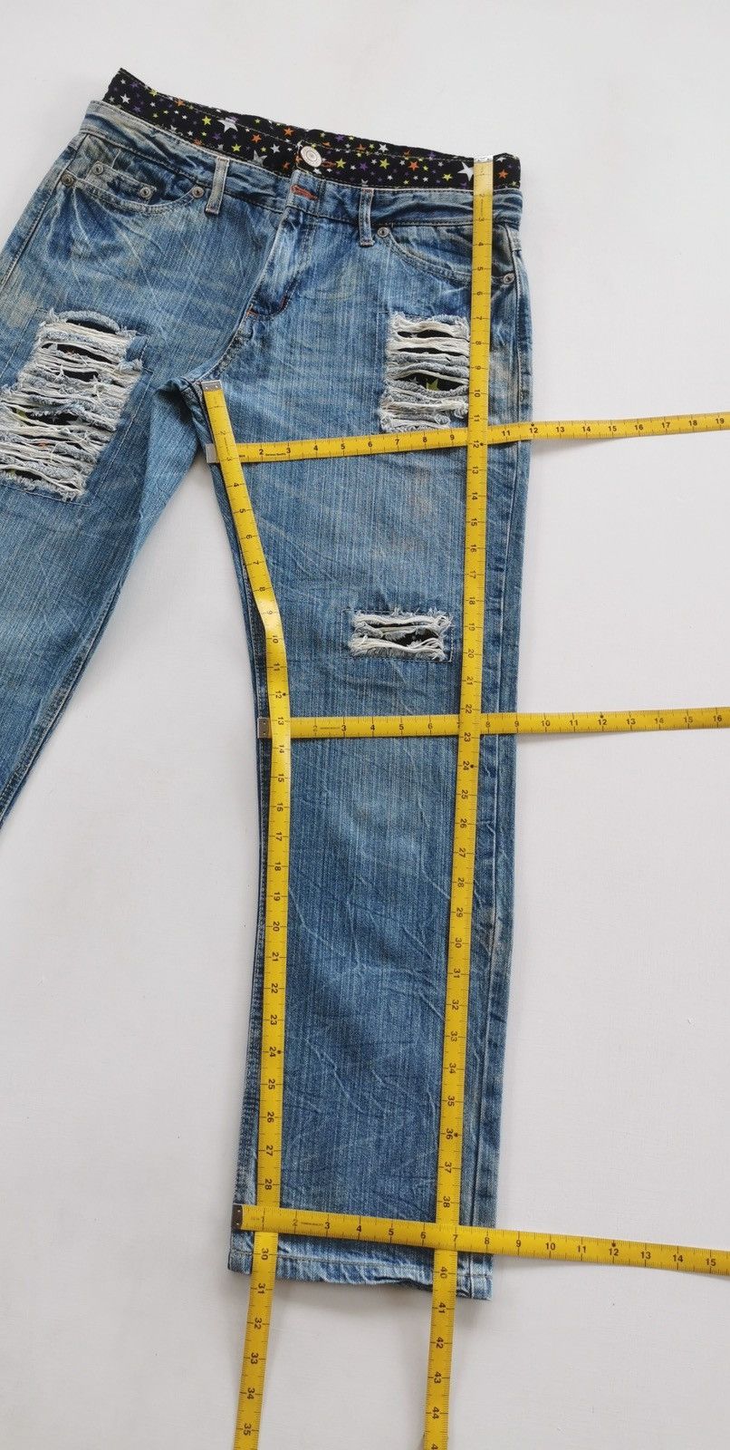 Japanese Brand Double Waist Star Patchwork Denim Jeans Size US 32 / EU 48 - 9 Thumbnail