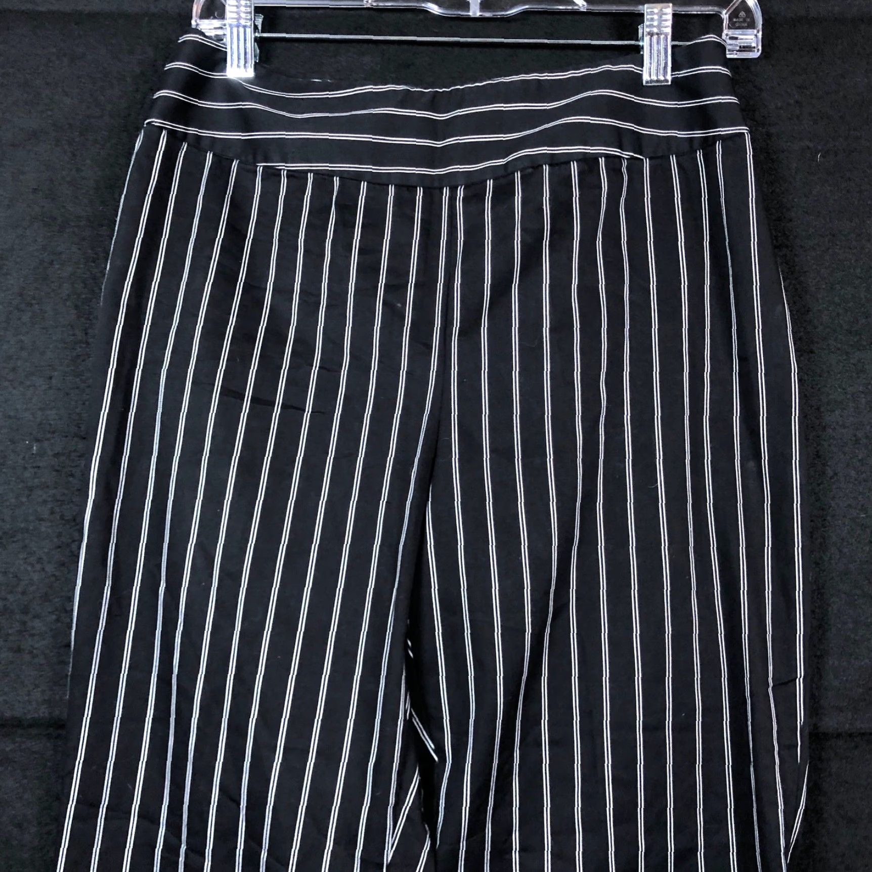 Vintage Chicos Womens Pants Black White Striped Pull on Side Zip Ankle Stretch 1(M) Size 28" / US 6 / IT 42 - 2 Thumbnail