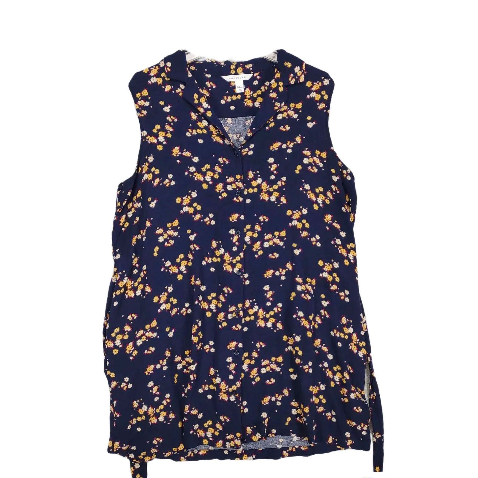 Other Popsugar Navy Floral Sleeveless Shirt Dress w/ Pockets Size XXL / US 16-18 / IT 52-54 - 3 Thumbnail
