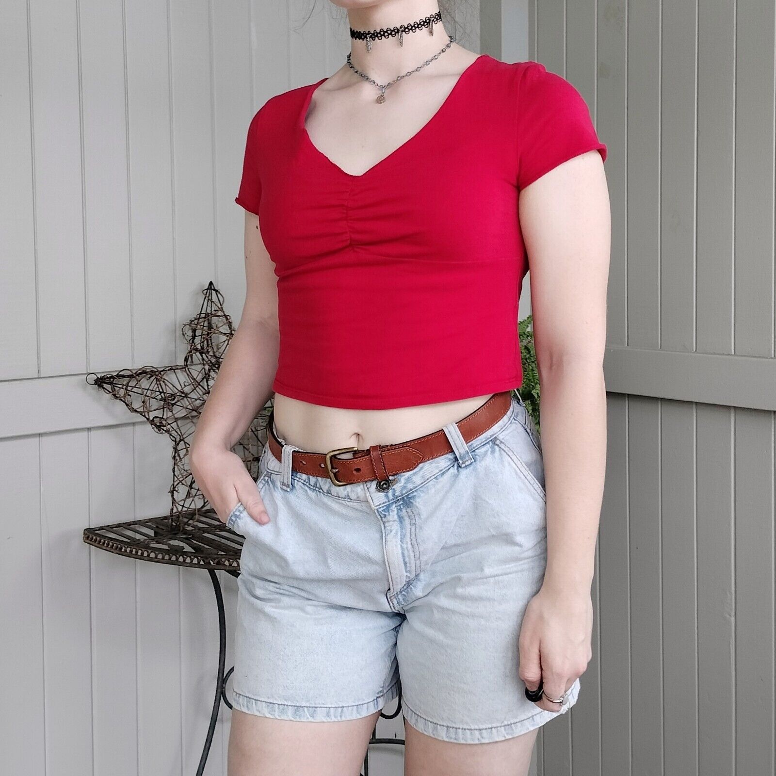 Other Ally Crop Top Short Sleeve Ruched Baby Tee Lettuce Hem Size M / US 6-8 / IT 42-44 - 4 Thumbnail