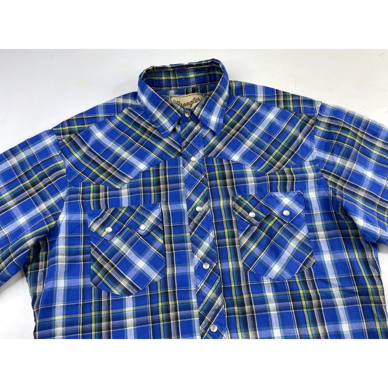 Wrangler Wrangler Shirt Plaid Short Sleeve Button-Up Mens Medium Blue Size US M / EU 48-50 / 2 - 2 Thumbnail