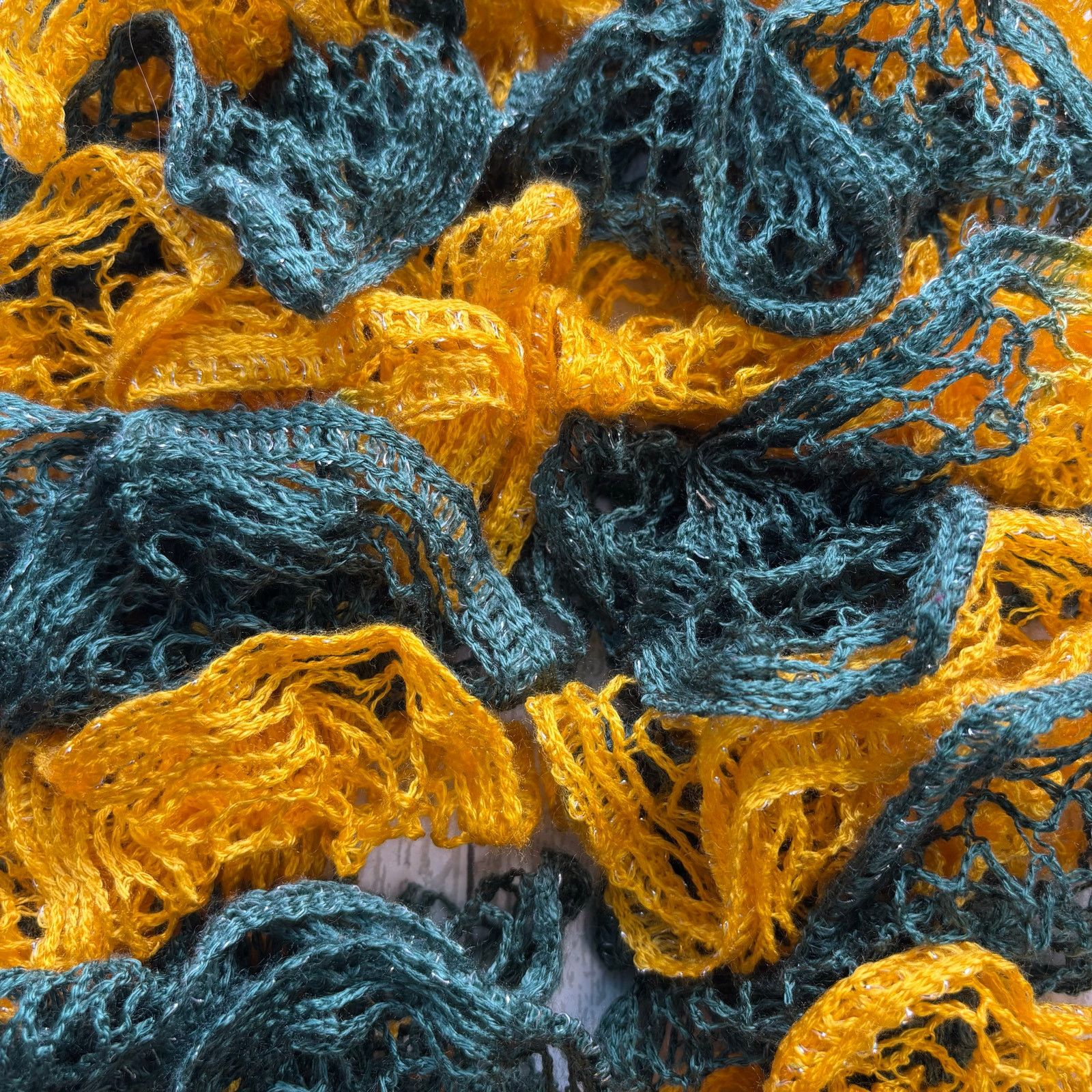 Handmade Handmade Crocheted Green Yellow Ruffle Scarf Silver Accents Size ONE SIZE - 3 Thumbnail