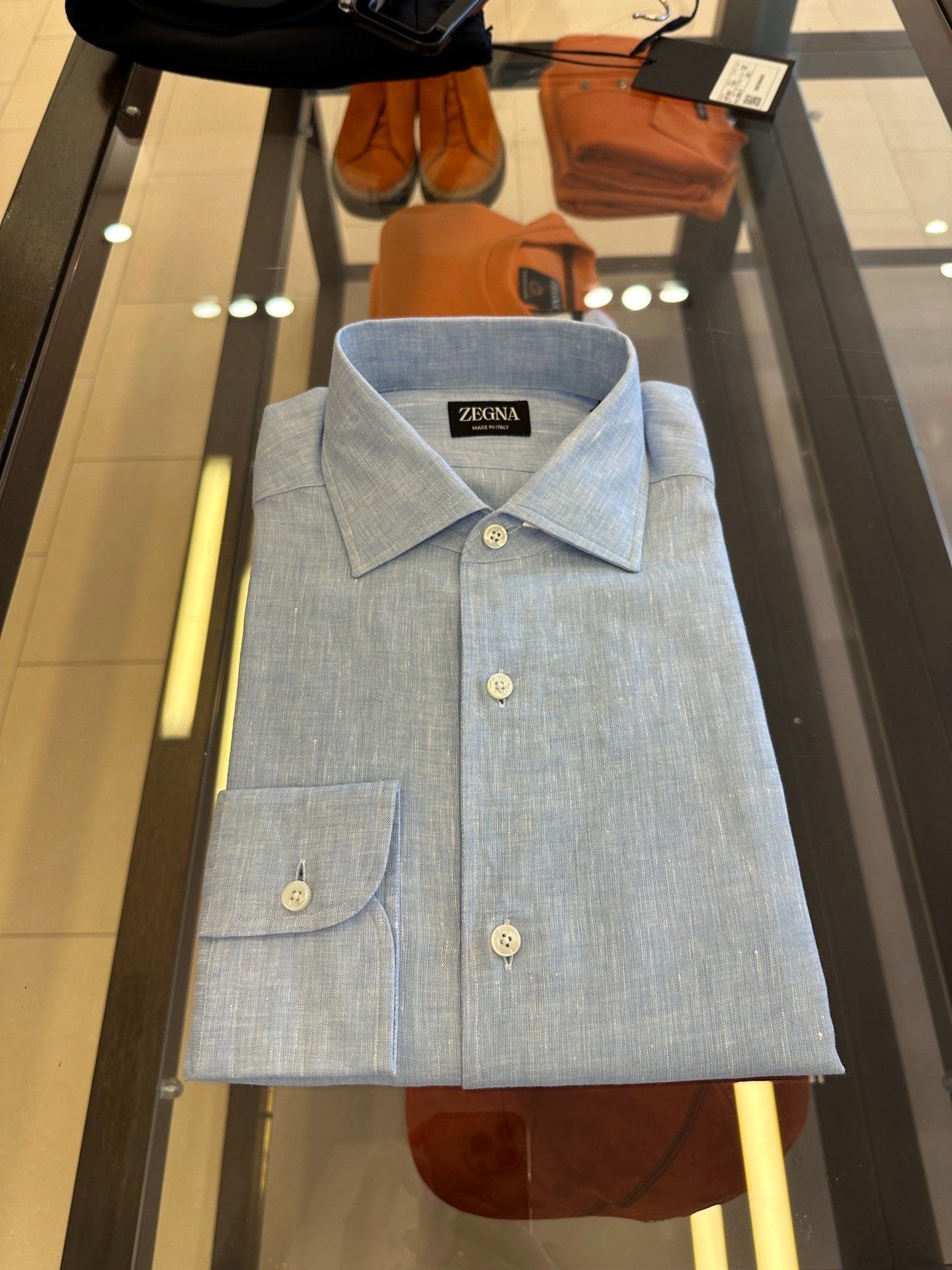 Ermenegildo Zegna Zegna Light Blue Linen Long Sleeve Shirt Size US M / EU 48-50 / 2 - 7 Thumbnail