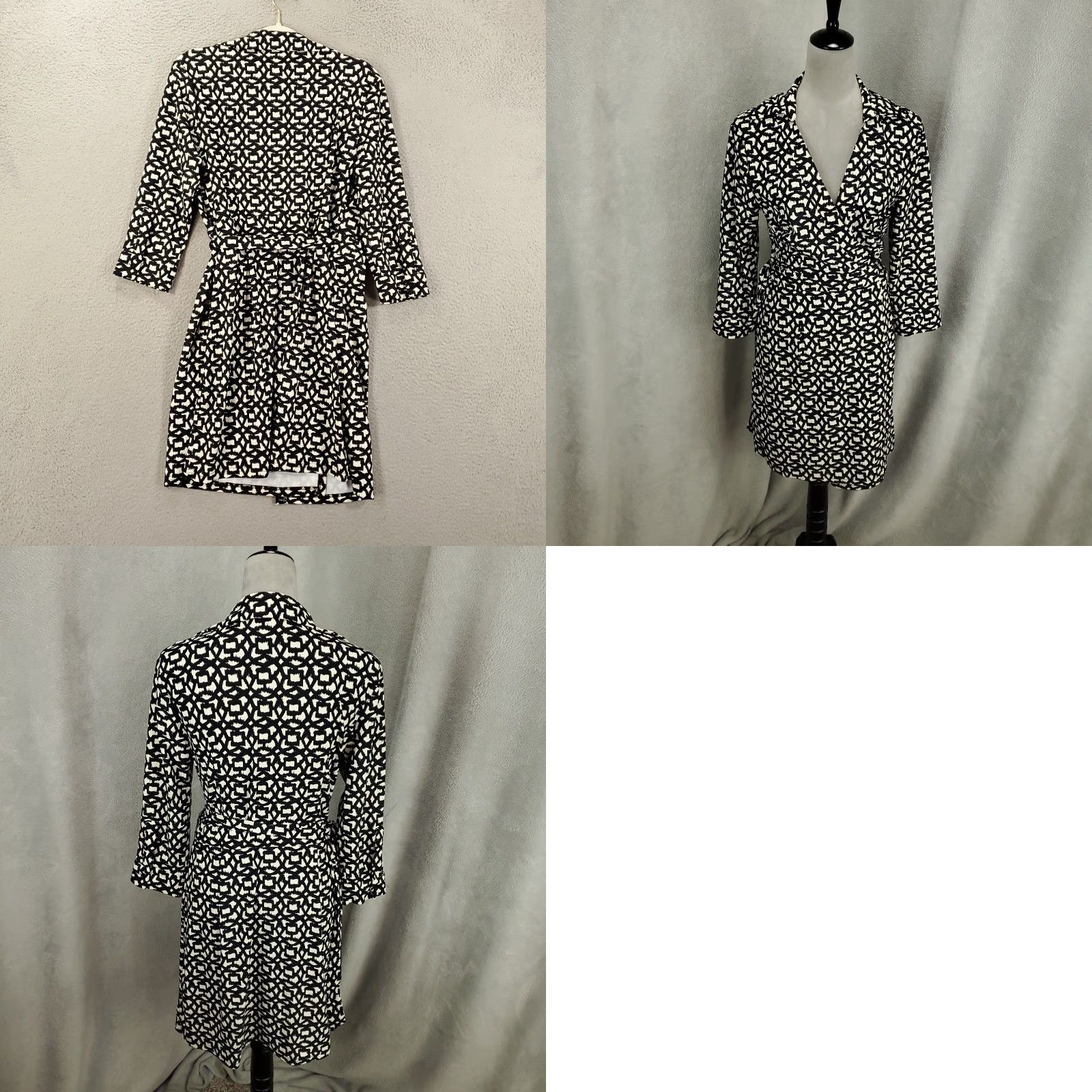 Anthropologie Aryeh Dress Womens Medium Multicolor Geometric Wrap Belted V-Neck 3/4 Sleeve Stretch Designer Retro Womens Size M / US 6-8 / IT 42-44 - 8 Thumbnail