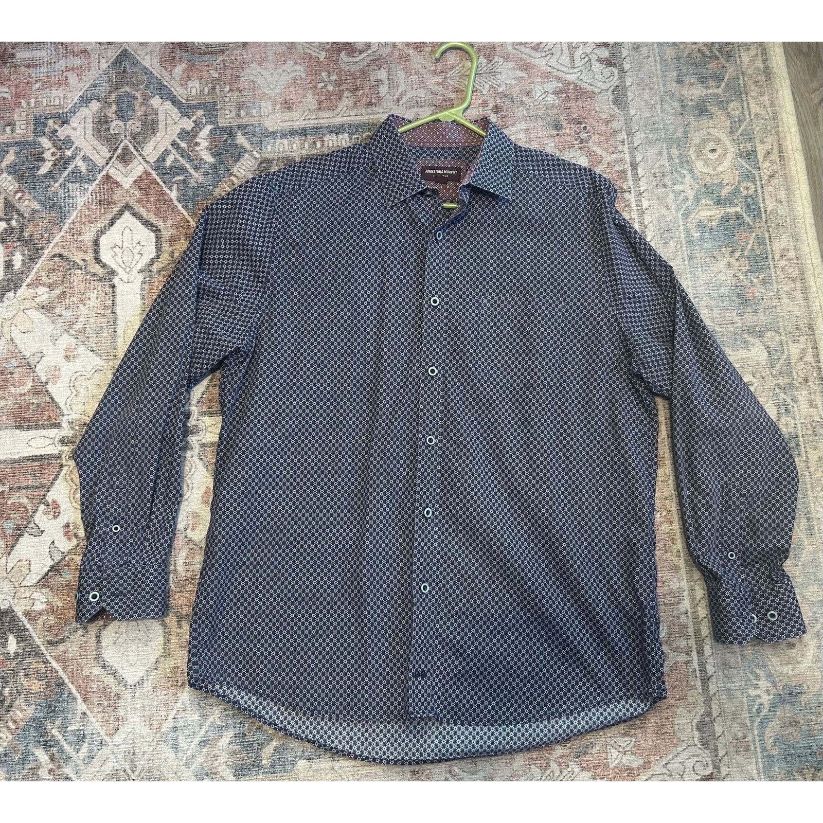 Johnston & Murphy Johnson & Murphy Blue Red Geometric Button Up Shirt, Large Size US L / EU 52-54 / 3 - 1 Thumbnail