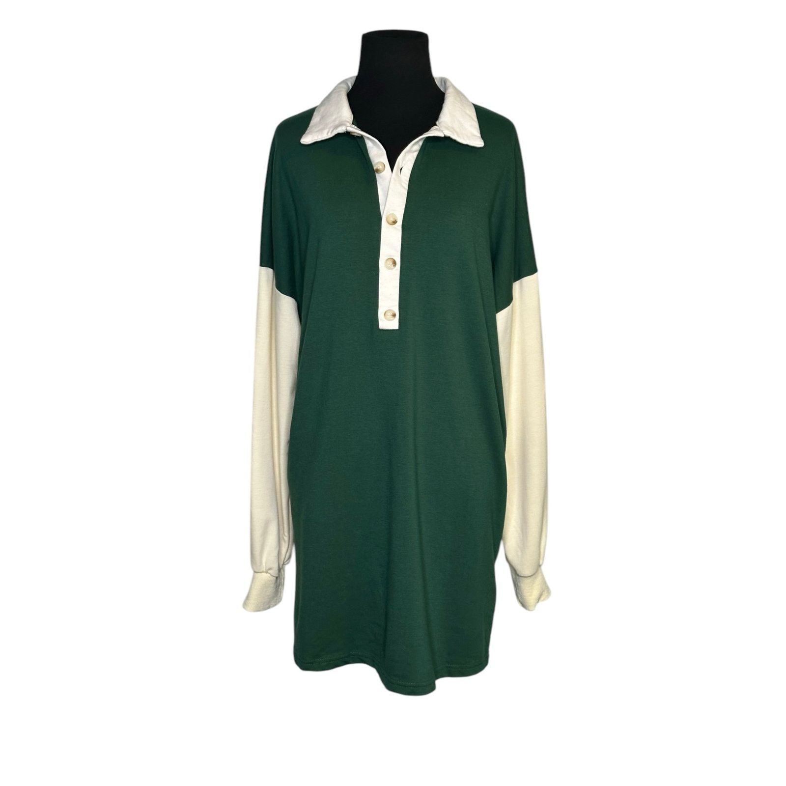 Shein Shein green cream long sleeves polo shirt dress size Medium Size M / US 6-8 / IT 42-44 - 11 Thumbnail